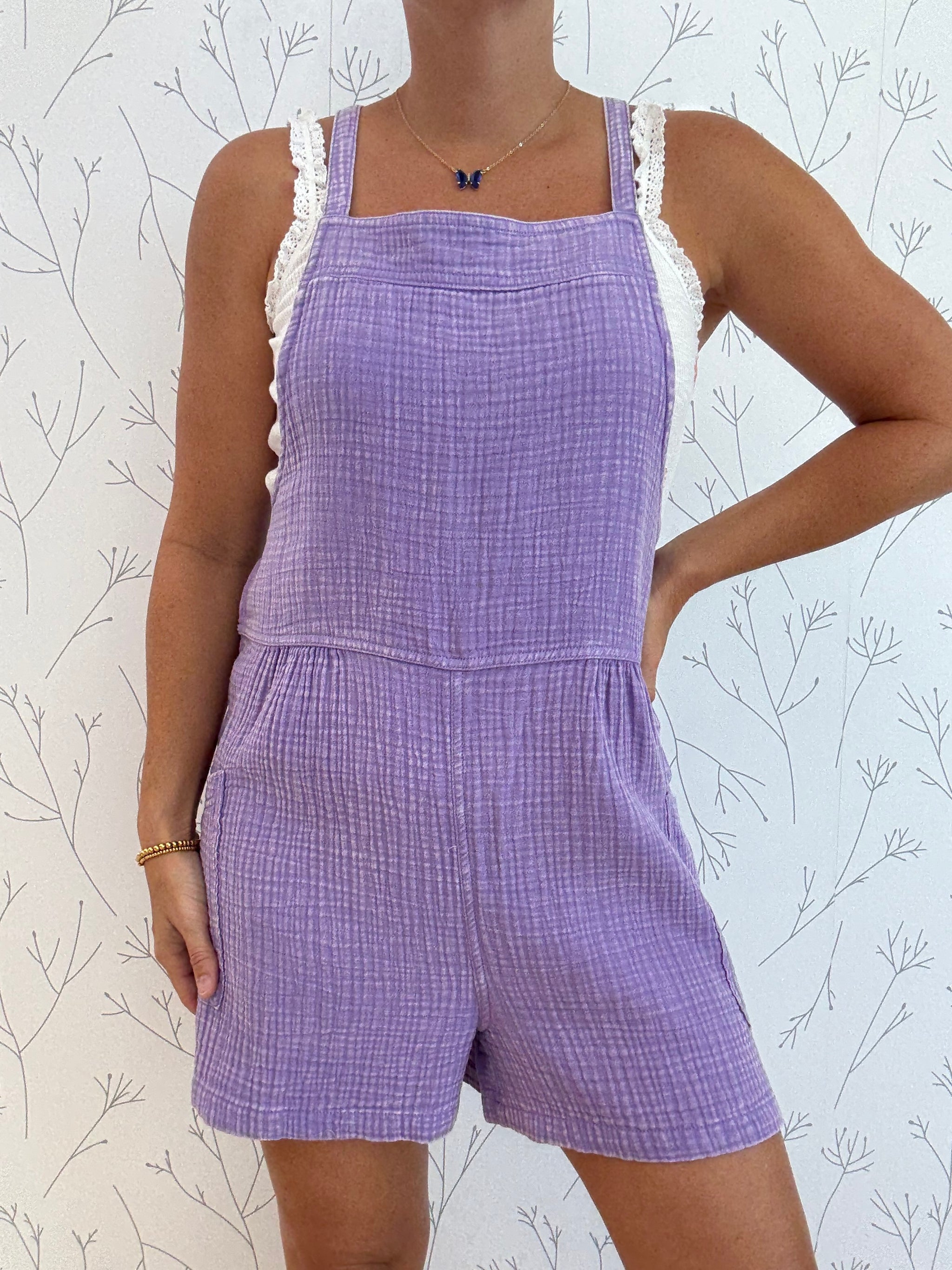 Washed Double Gauze Tie Back Rompers