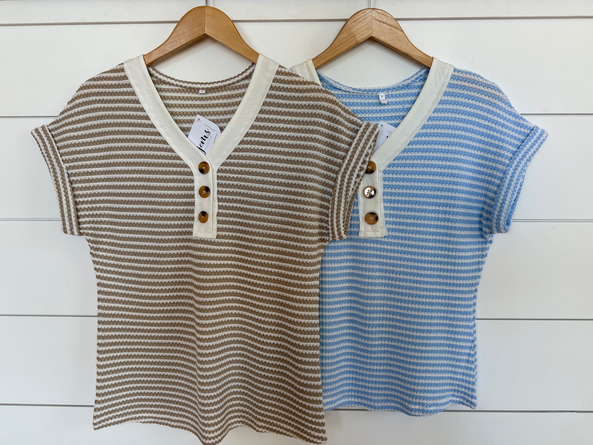 V-Neck Striped Short Sleeve Top