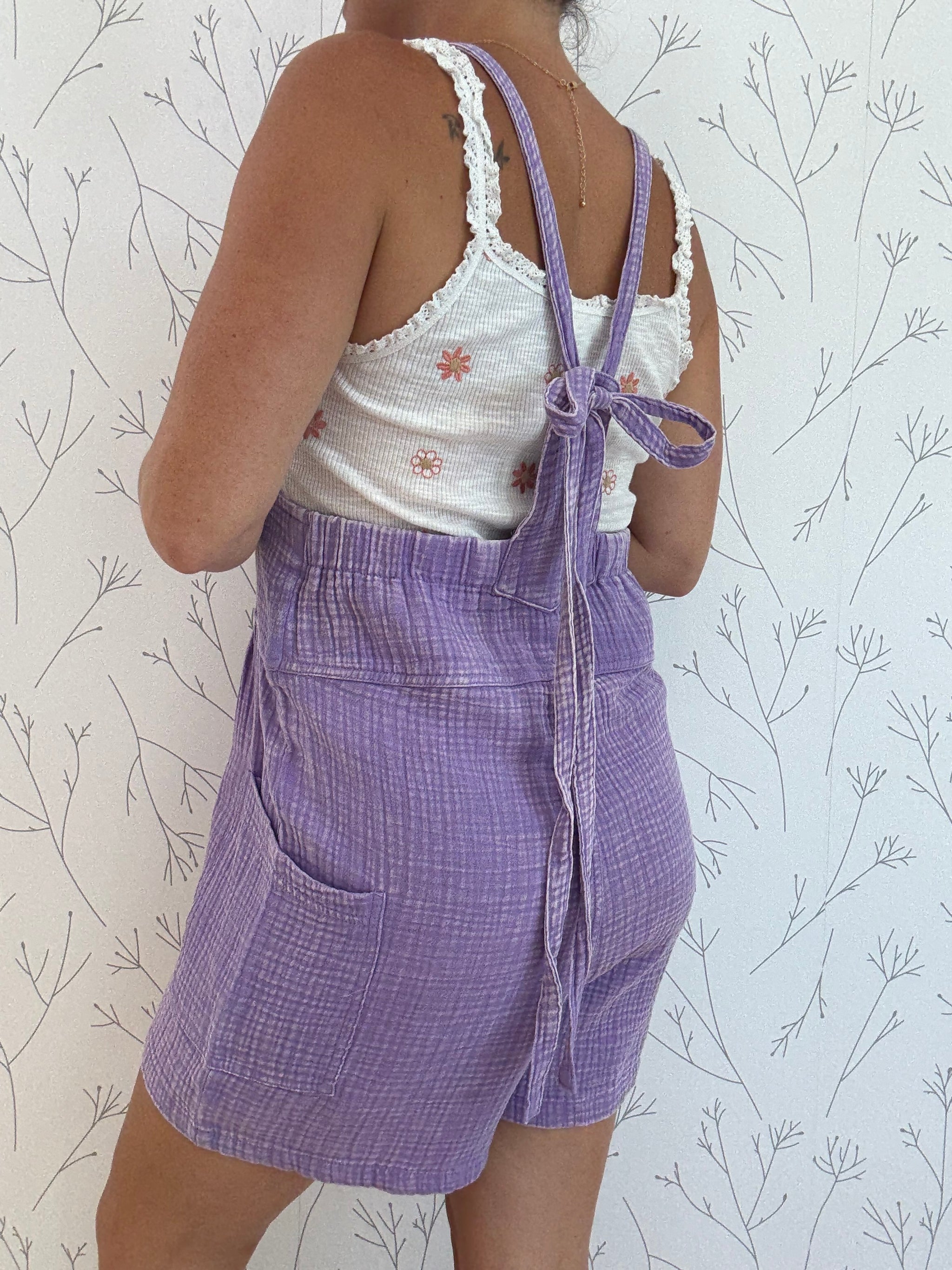 Washed Double Gauze Tie Back Rompers