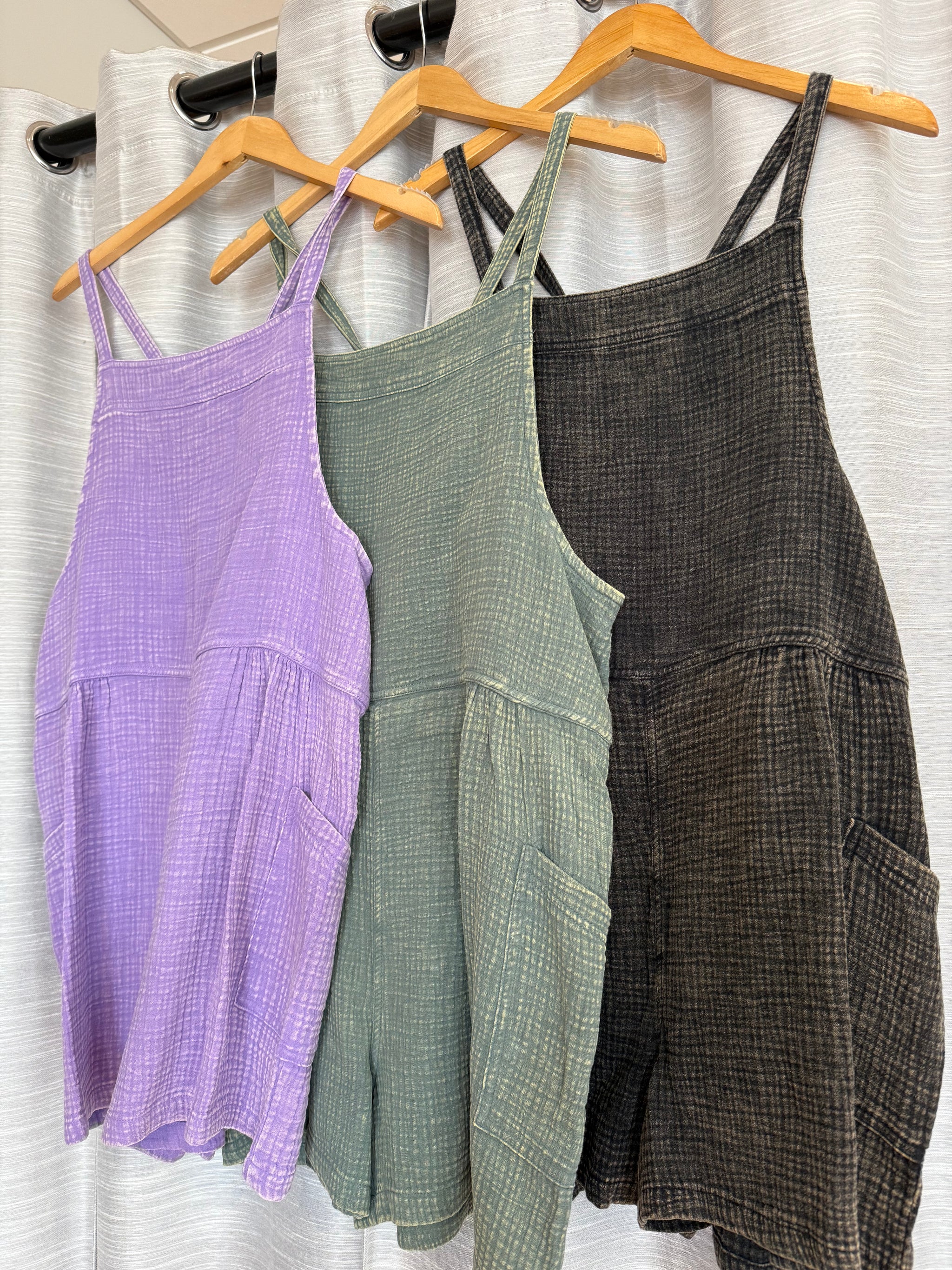 Washed Double Gauze Tie Back Rompers