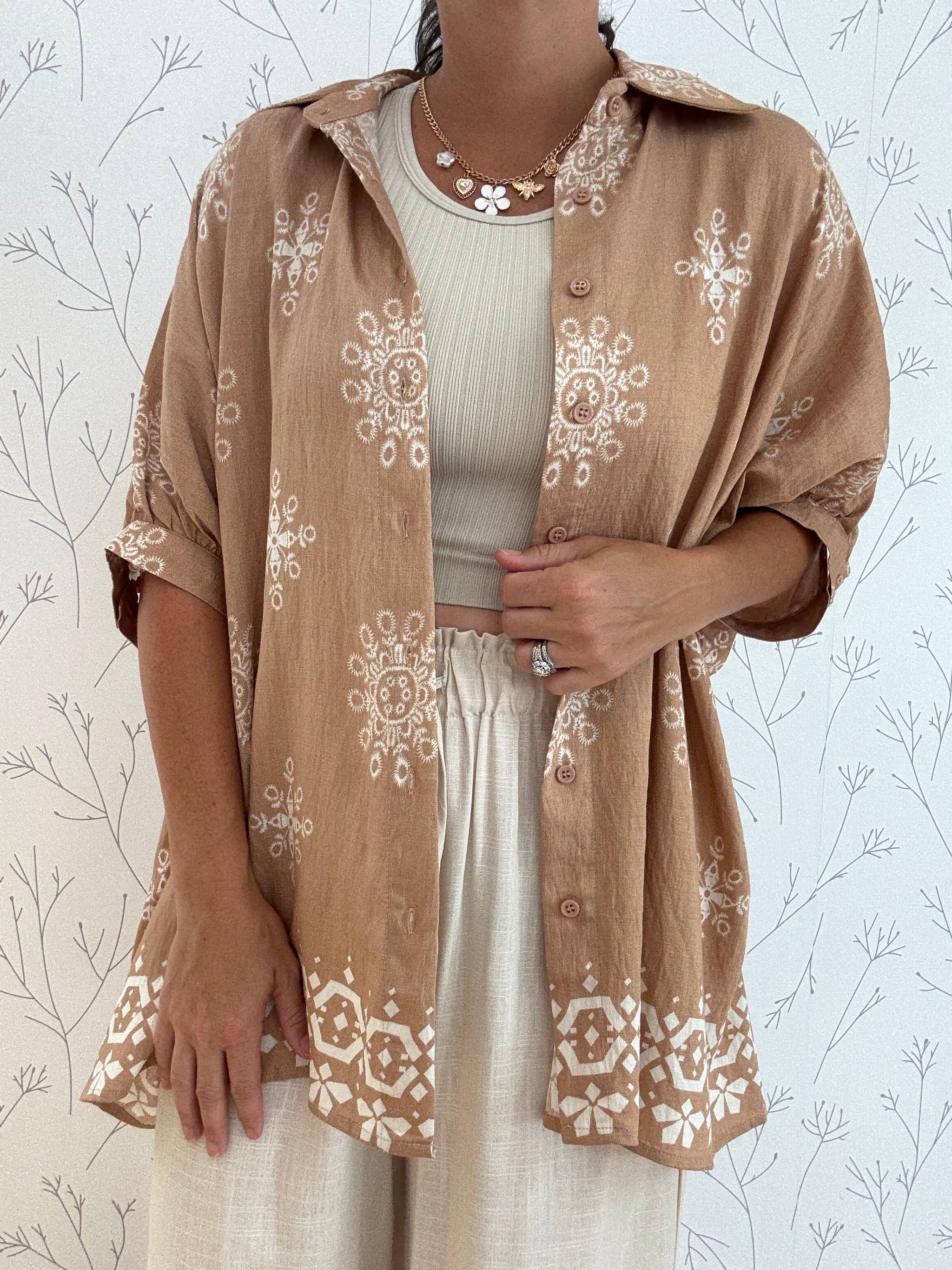 Medallion Print Loose Fit Button Down