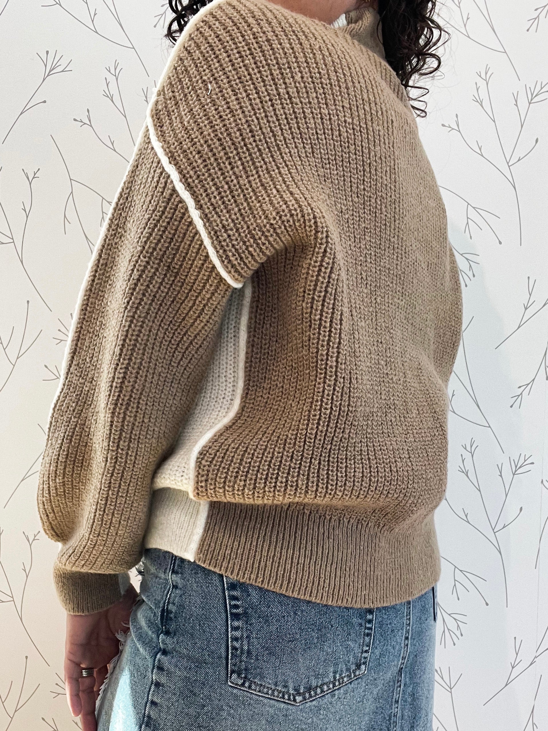 Mock Neck Two-Tone Sweater