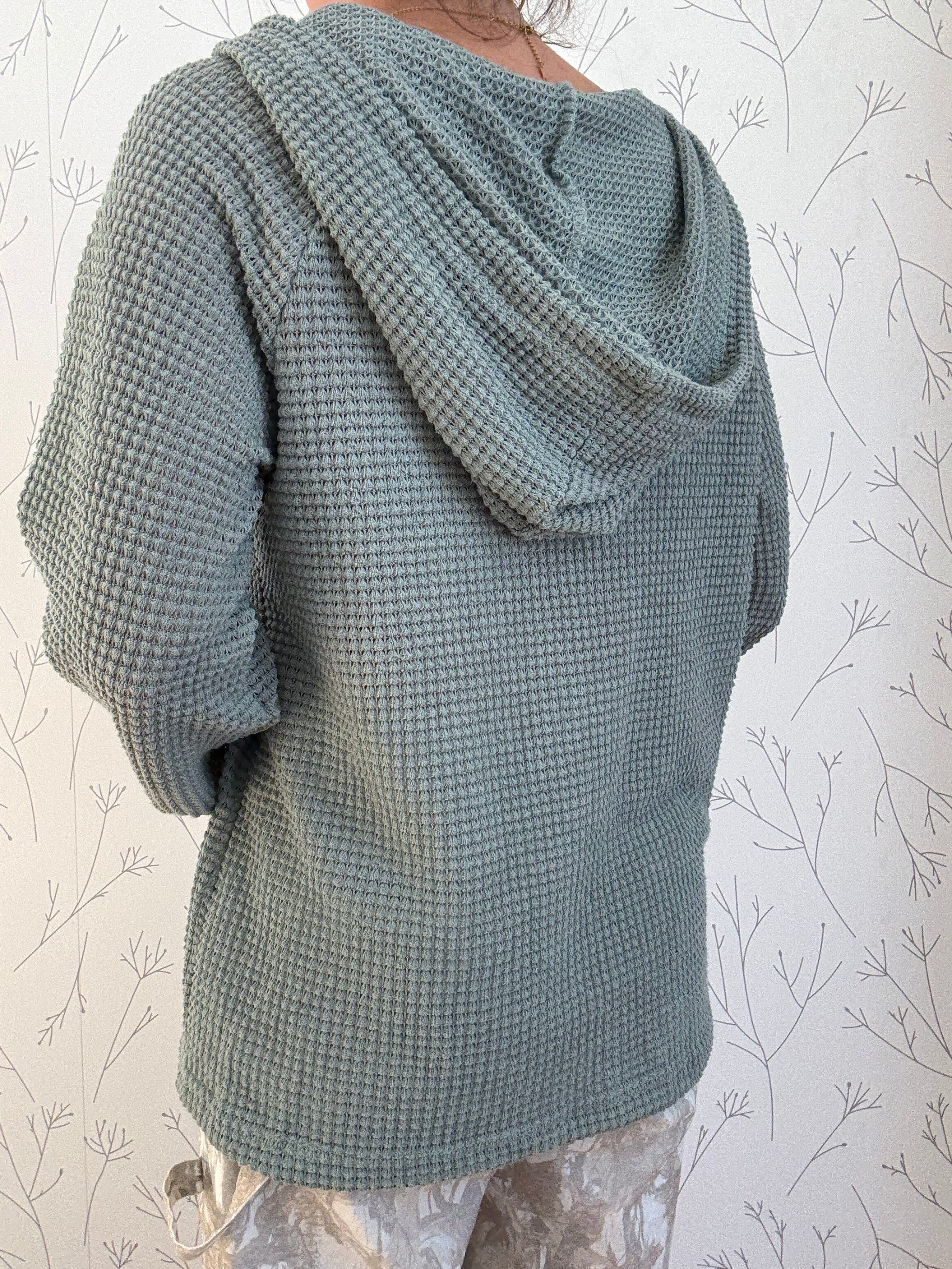 Cuddle Cloud Waffle Knit Hoodie Top