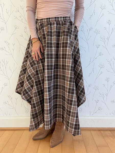 Plaid Whirl Midi Skirt