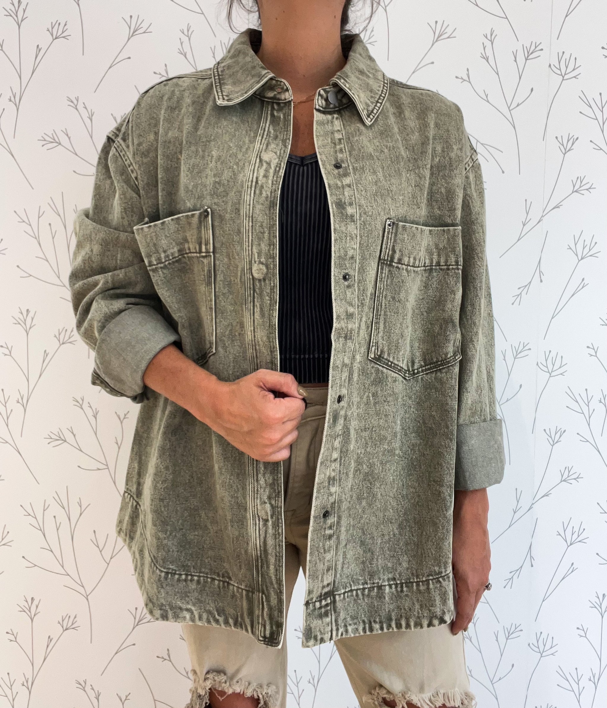 Vintage Washed Button Down Shirt Jacket