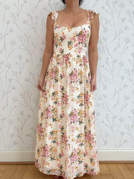Floral Flutter Sleeve Open Back Midi