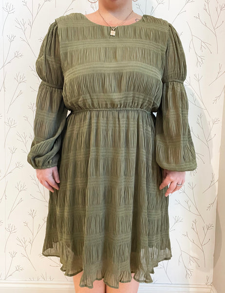 Pleated Peasant Sleeve Dress - Plus