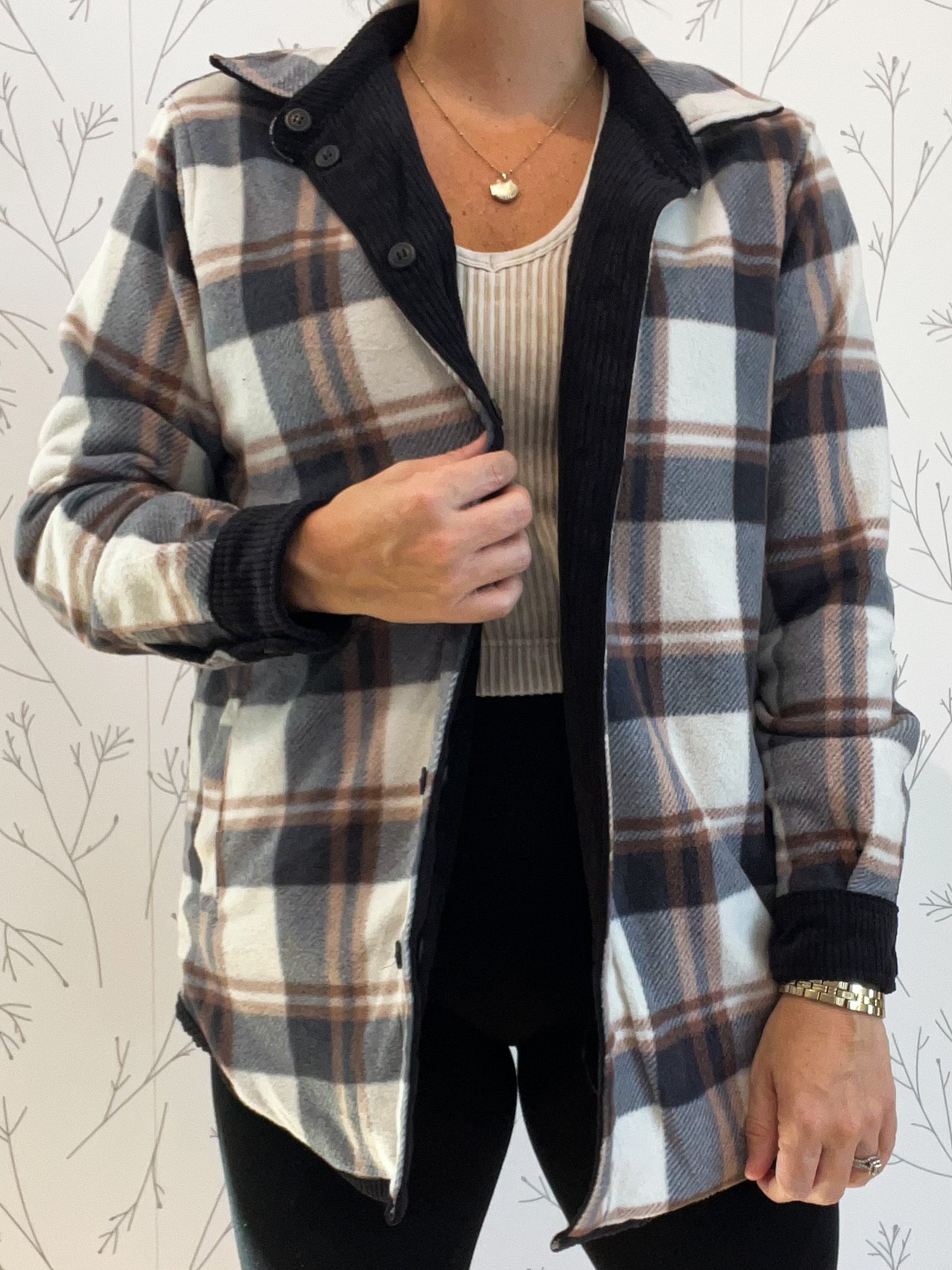 Reversible Corduroy/Plaid Shacket