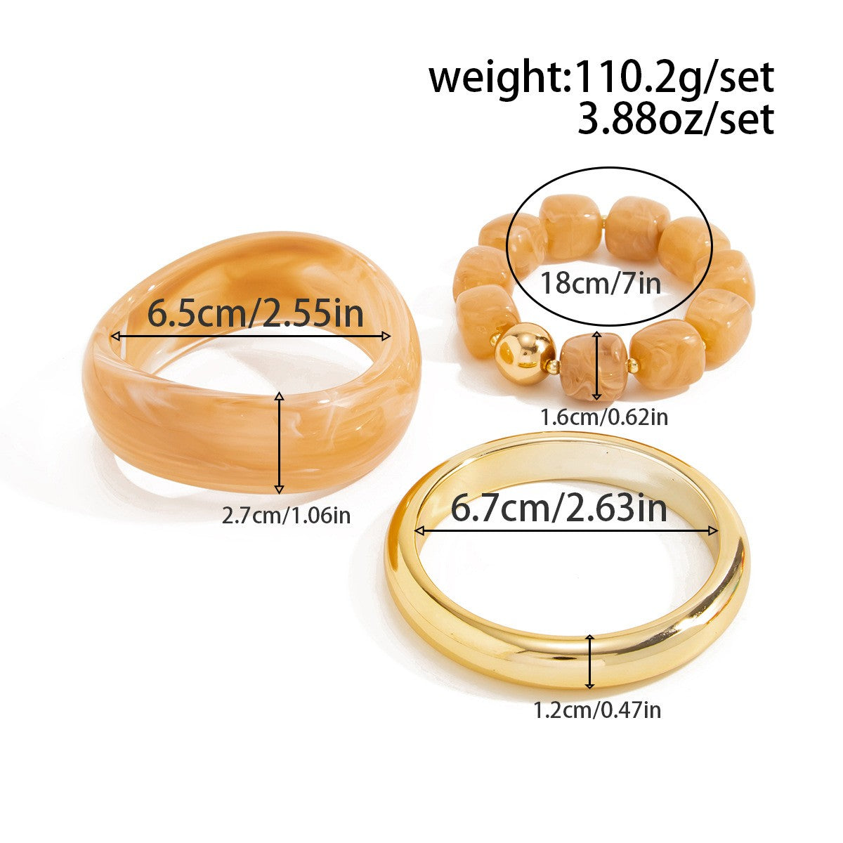 3-piece Resin Bangle & Beaded Bracelet Set