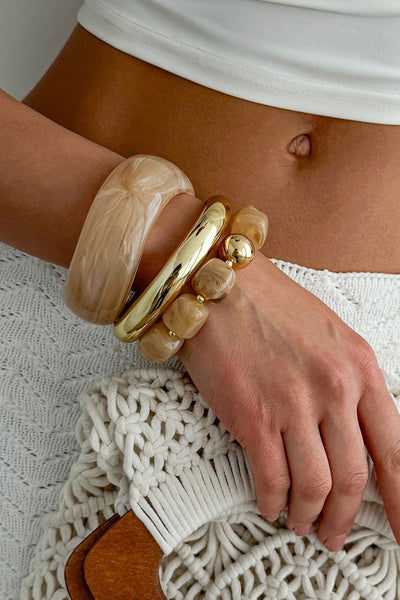 3-piece Resin Bangle & Beaded Bracelet Set