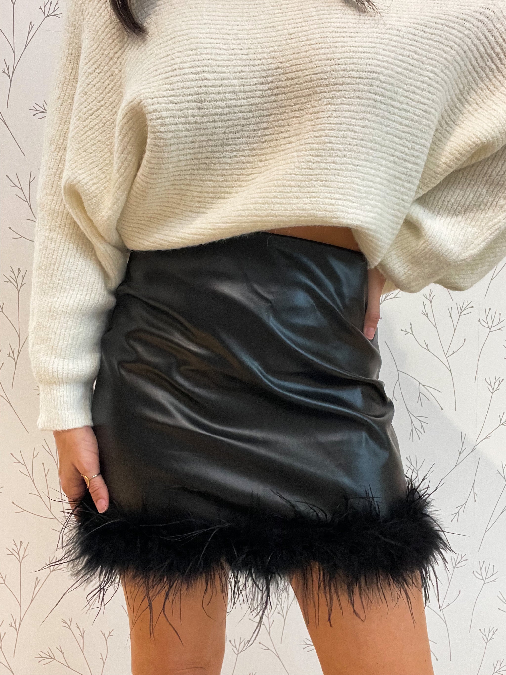 Feather Trimmed Mini Skirt