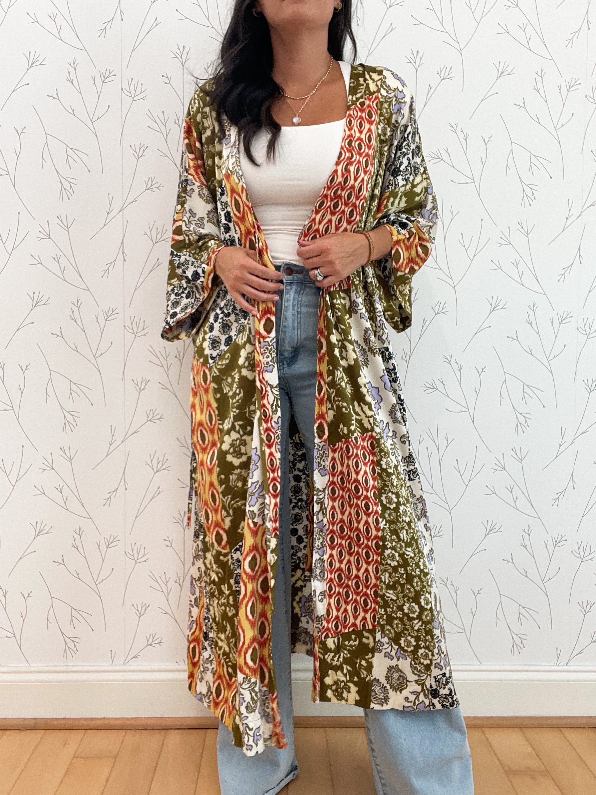 Vibrant Printed Waist Tie Kimono