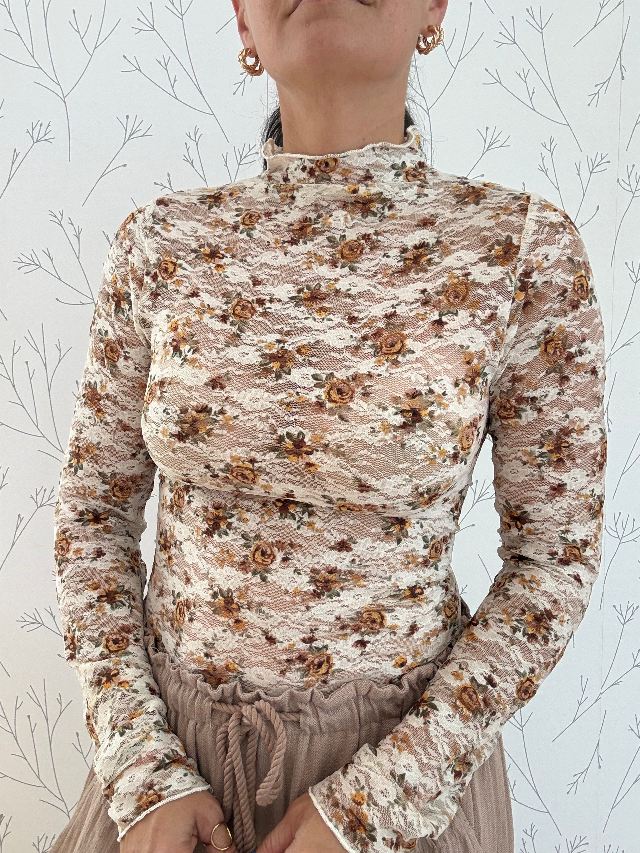 High Neck Fitted Sheer Mesh Top