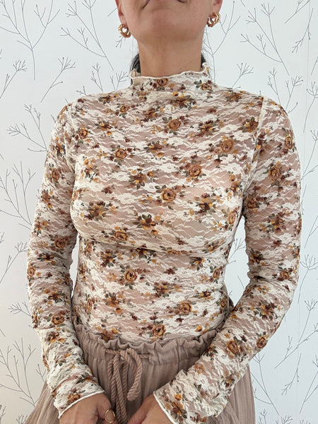 High Neck Fitted Sheer Mesh Top