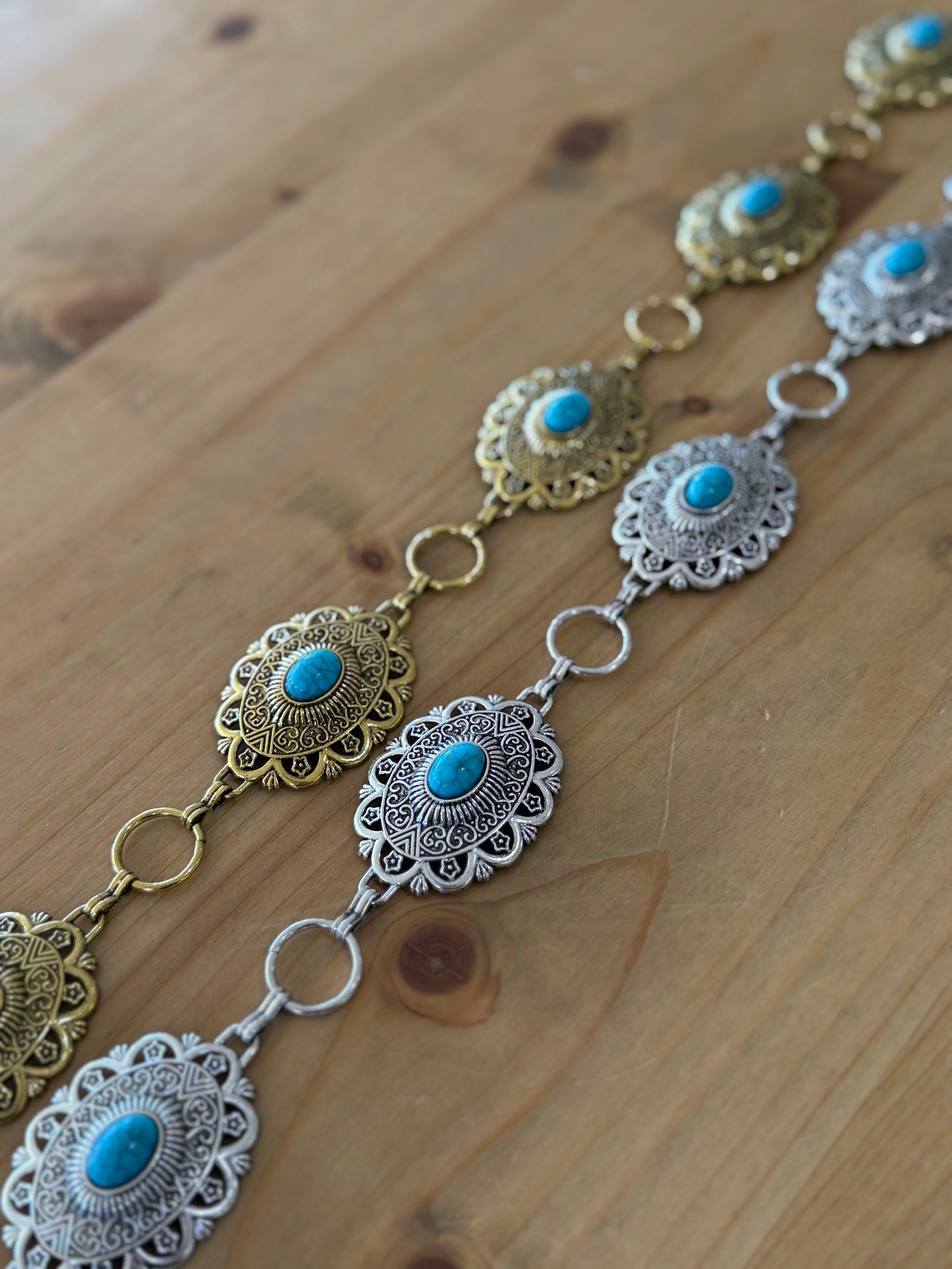 Western Turquoise Stud Chain Belt