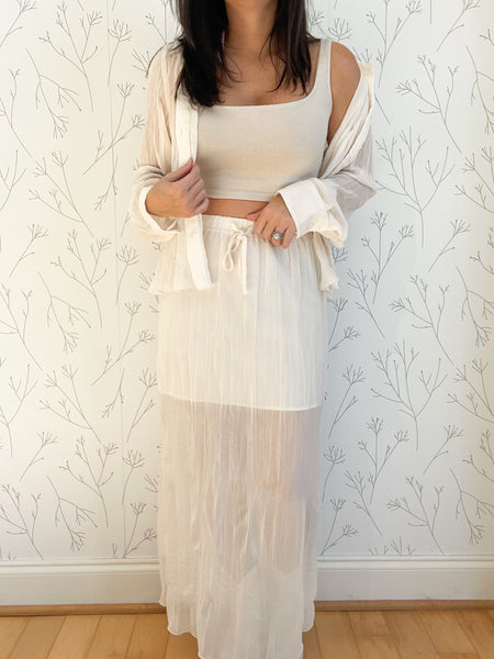 Pleated Top & Midi Skirt Set