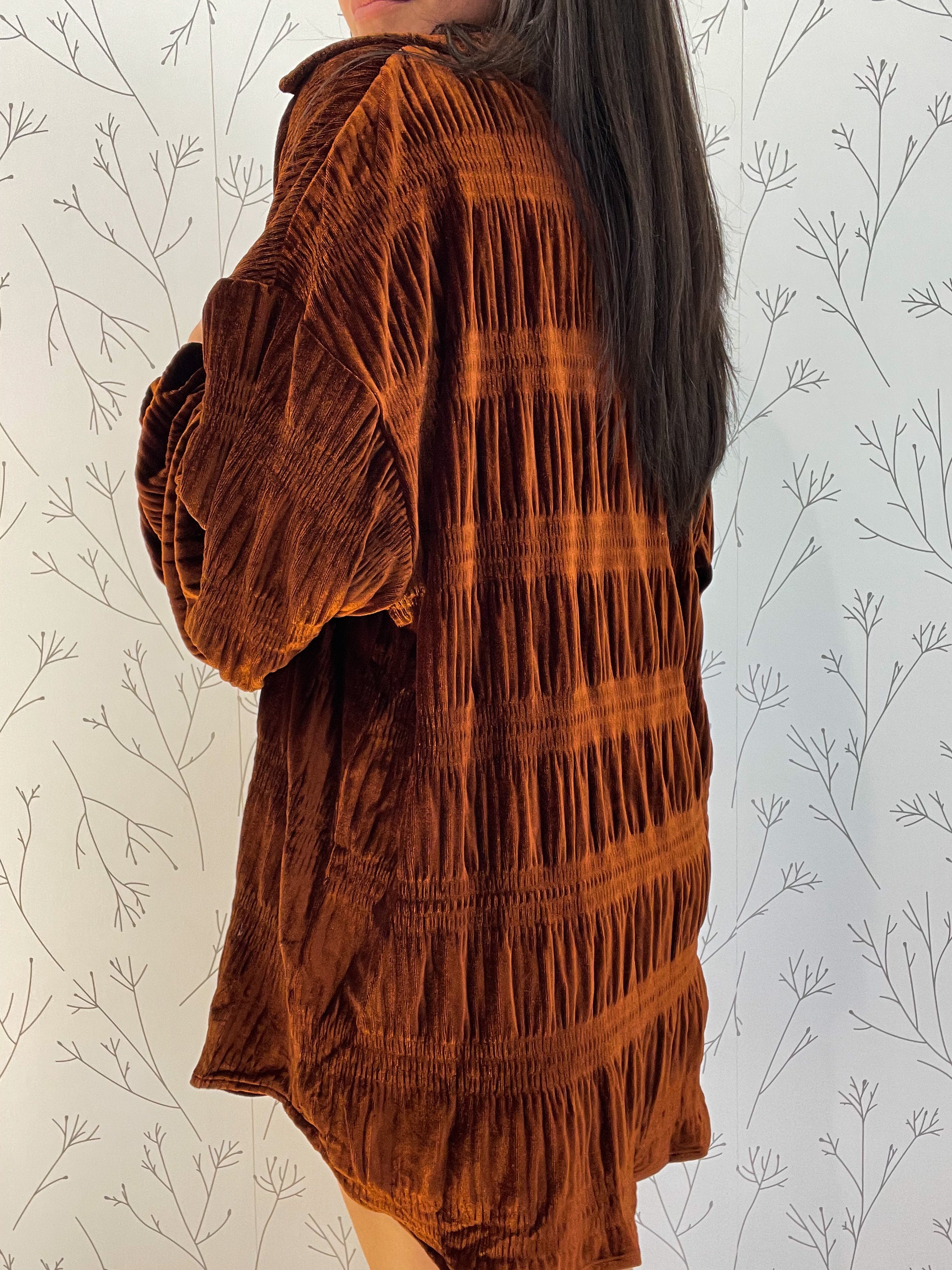 Tiered Velvet Button Down Top