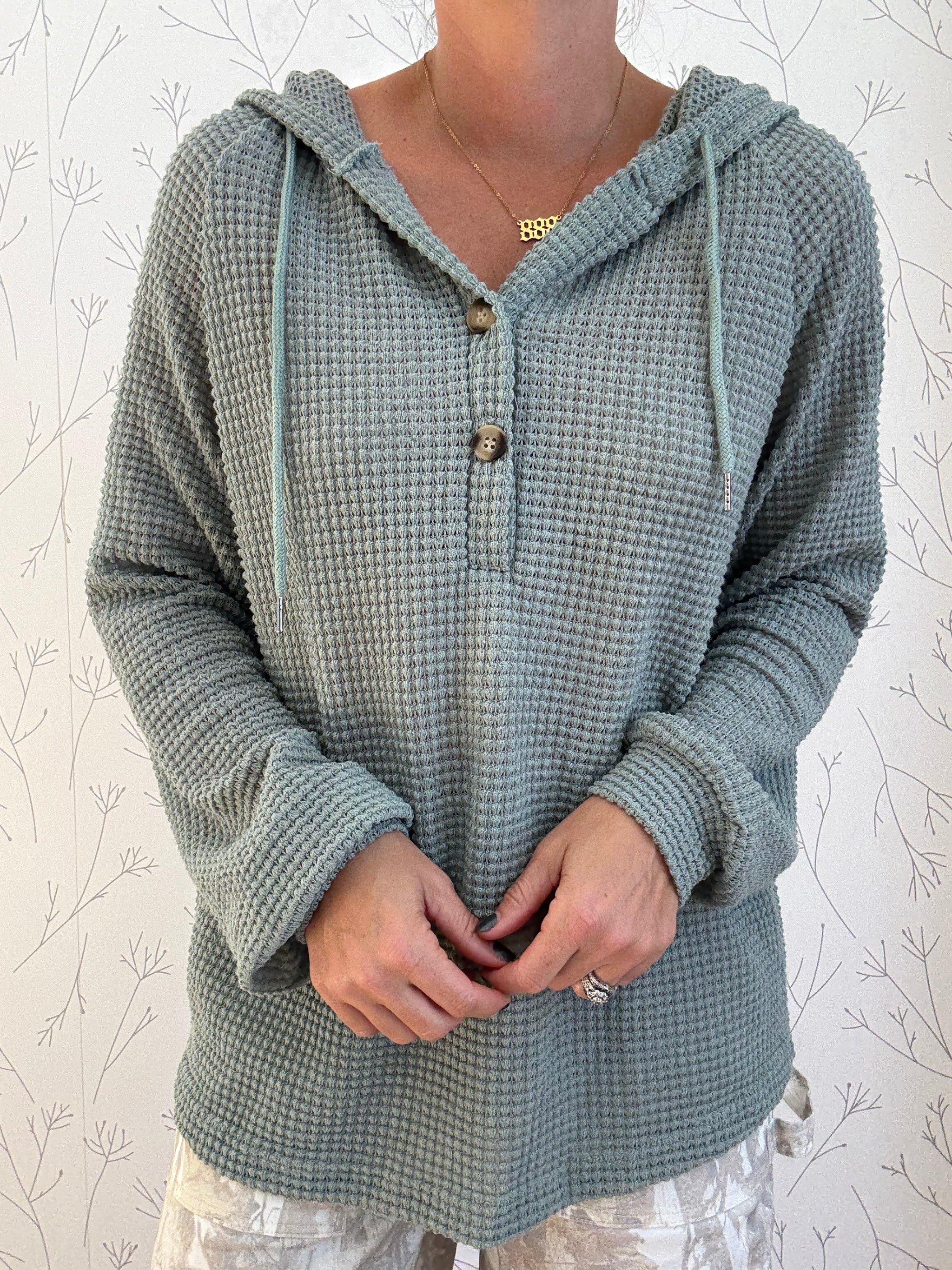 Cuddle Cloud Waffle Knit Hoodie Top