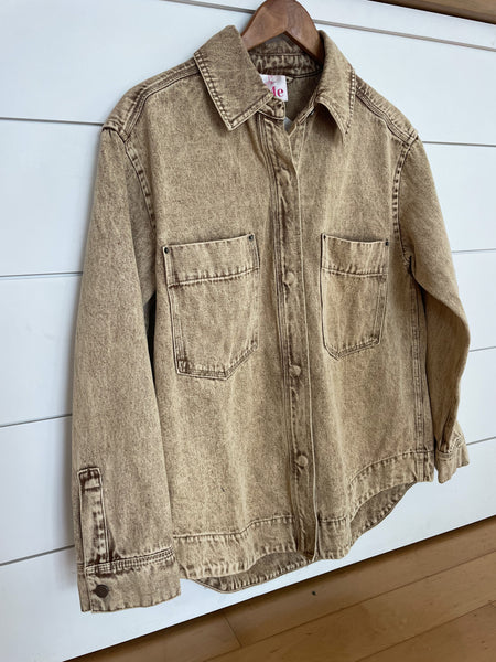 Vintage Washed Button Down Shirt Jacket