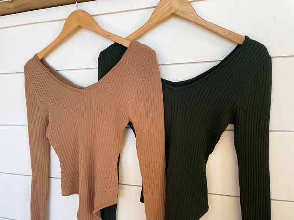 Basic Rib V-Neck Long Sleeve Bodysuit