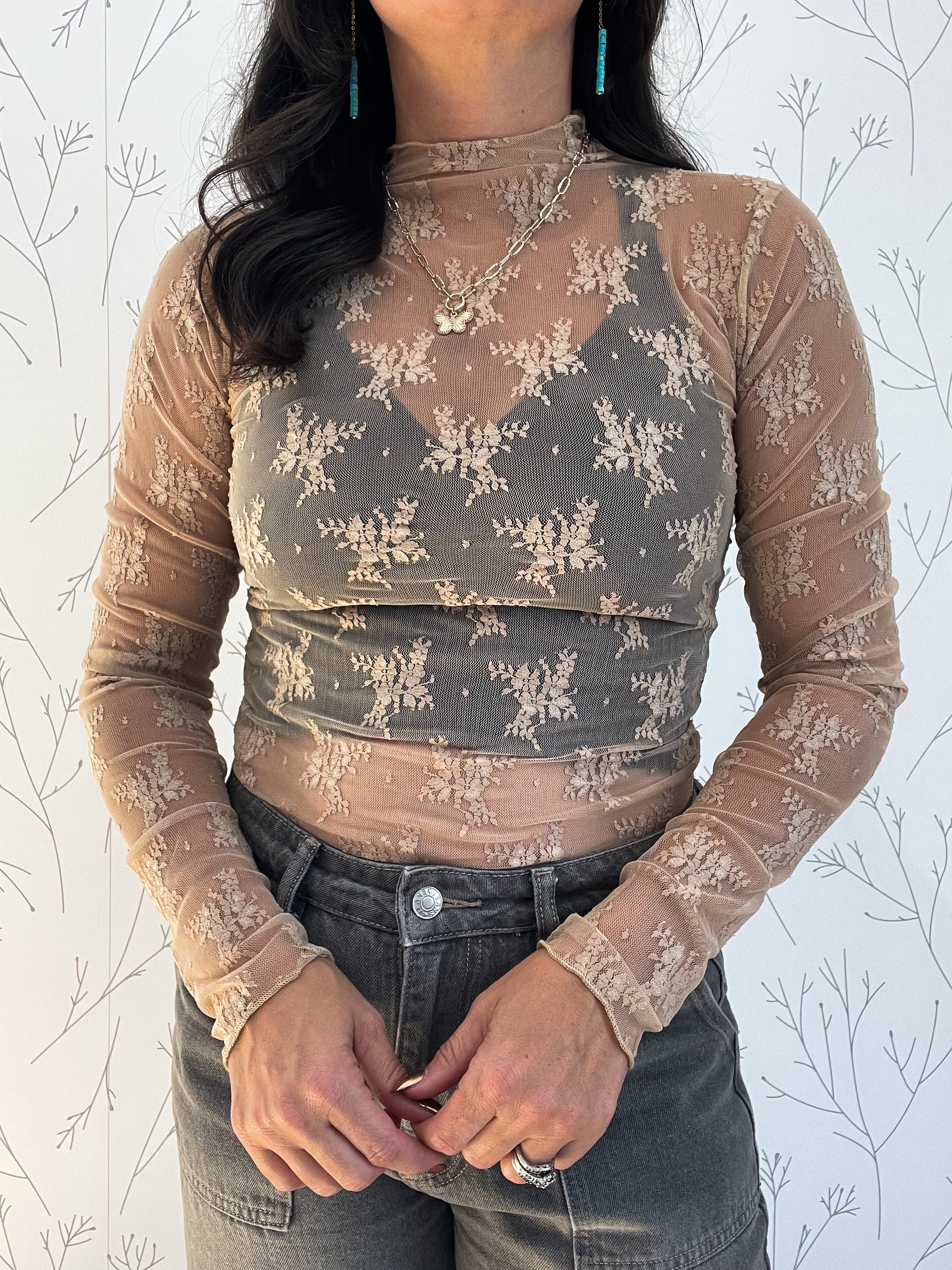 High Neck Mesh Lace Top