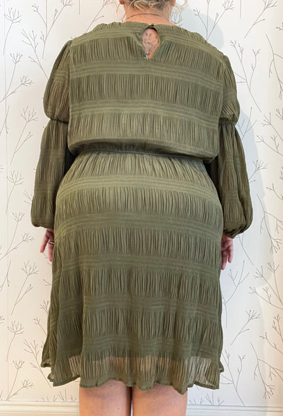 Pleated Peasant Sleeve Dress - Plus