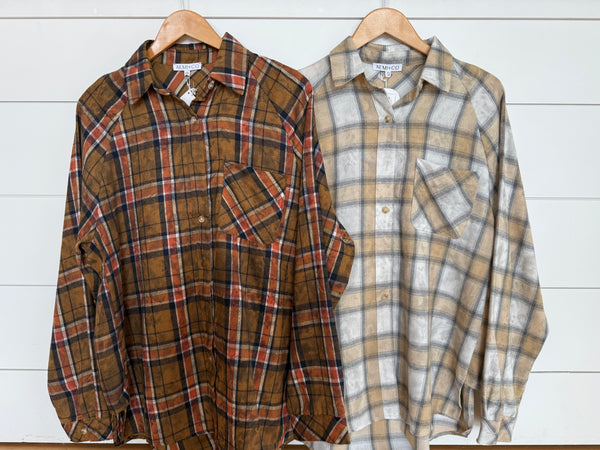 Stonewash Flannel Button Down Top