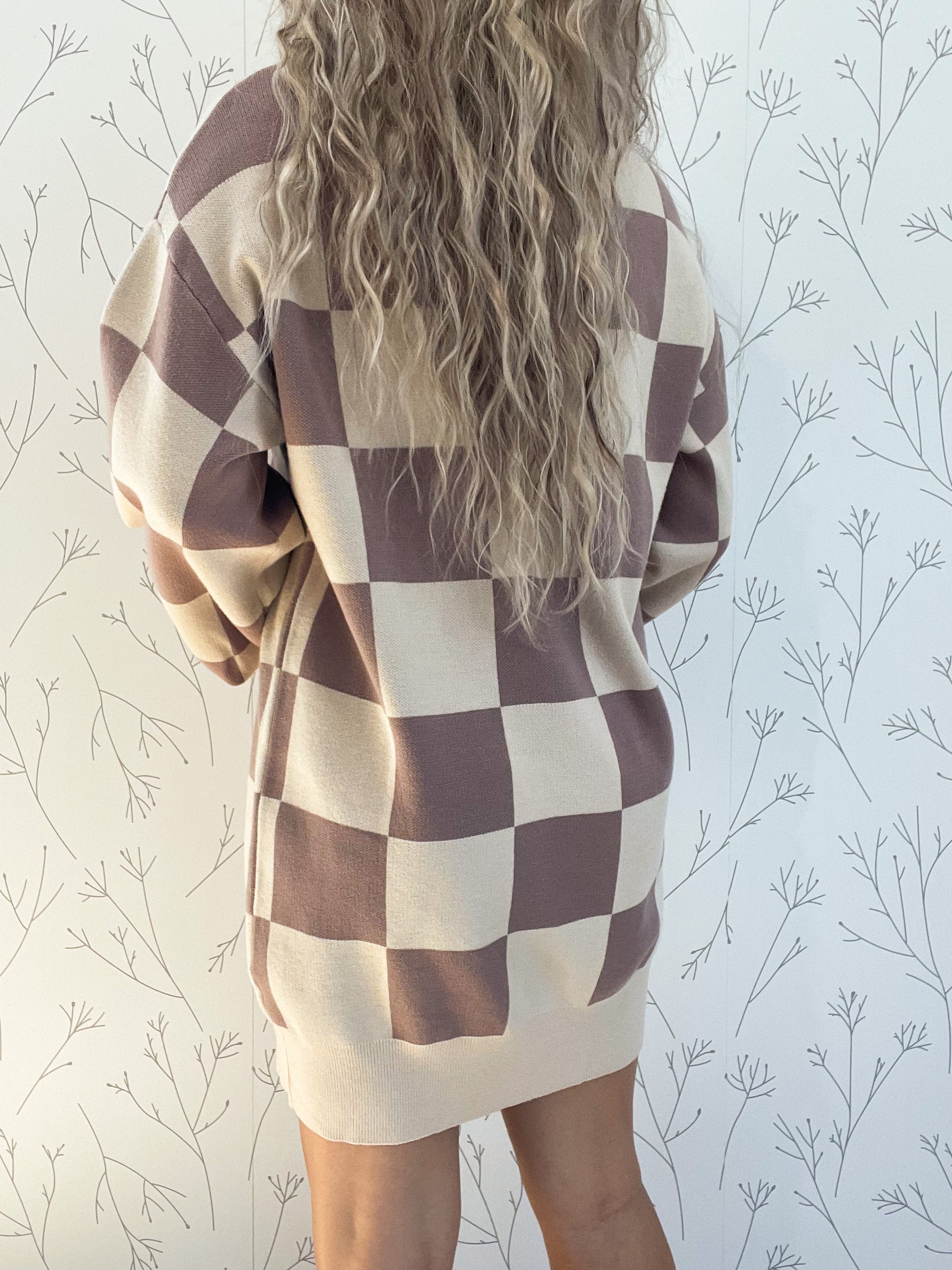 Loose Fit Checkered Sweater Dress