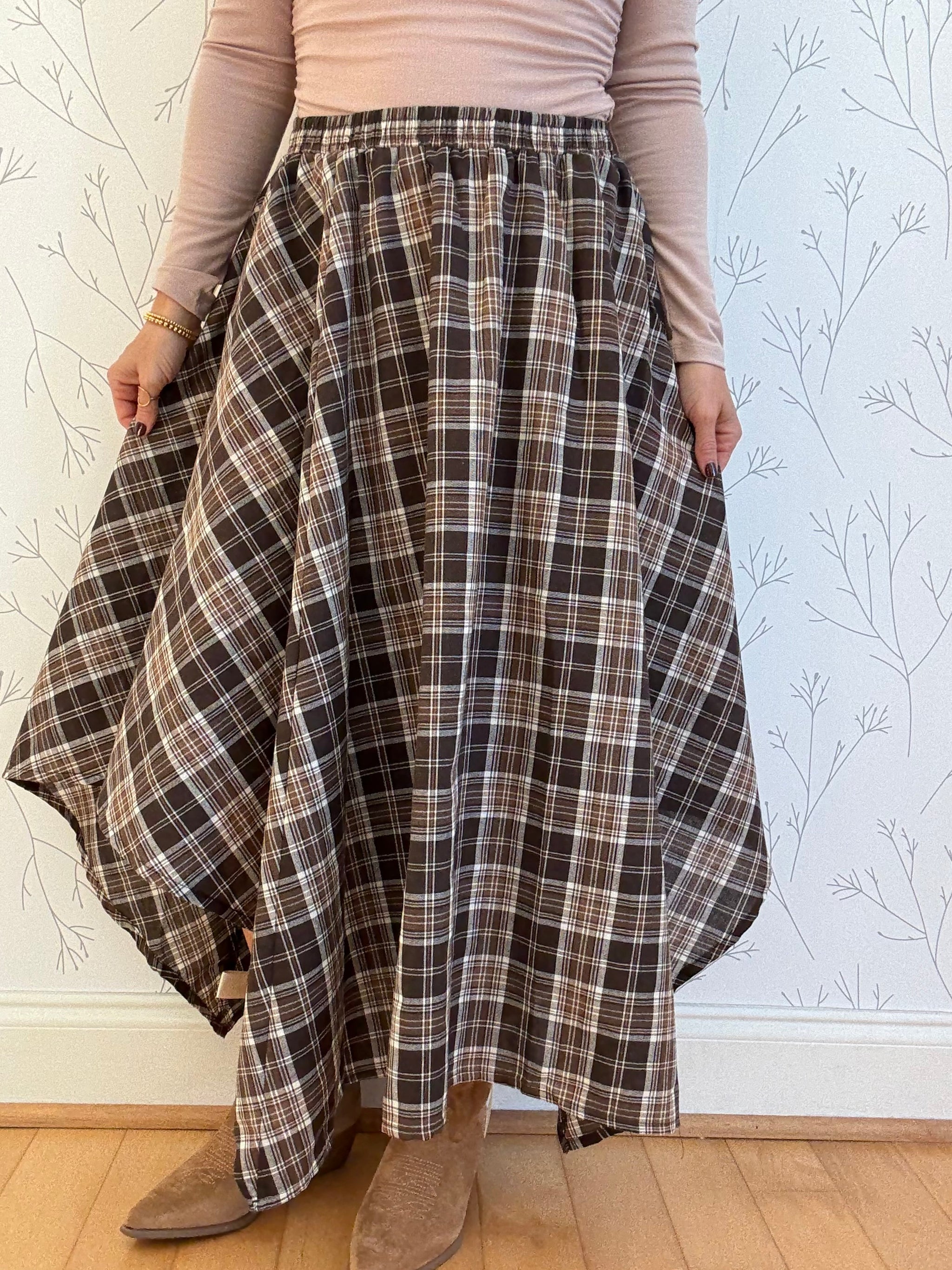 Plaid Whirl Midi Skirt
