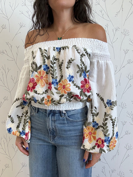 Floral Embroidered Off Shoulder Top