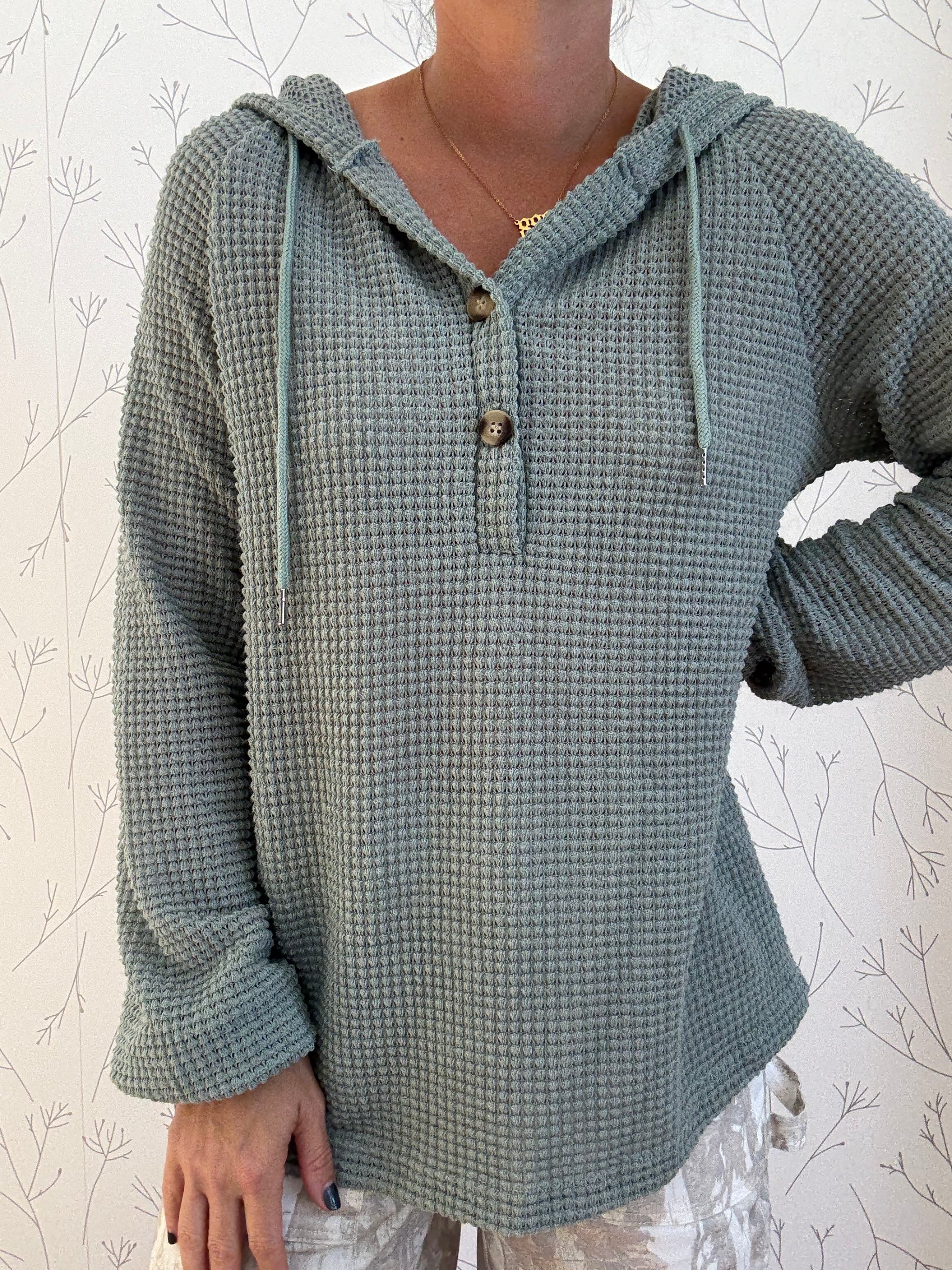 Cuddle Cloud Waffle Knit Hoodie Top