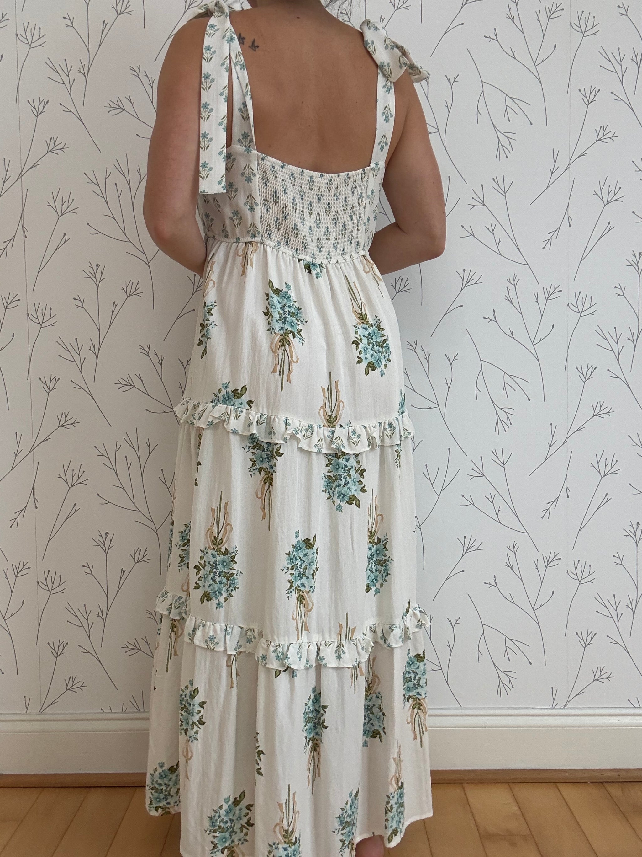 Floral Bouquet Tiered Midi Dress