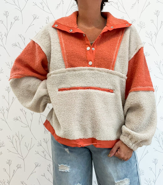Color Block Sherpa Pullover