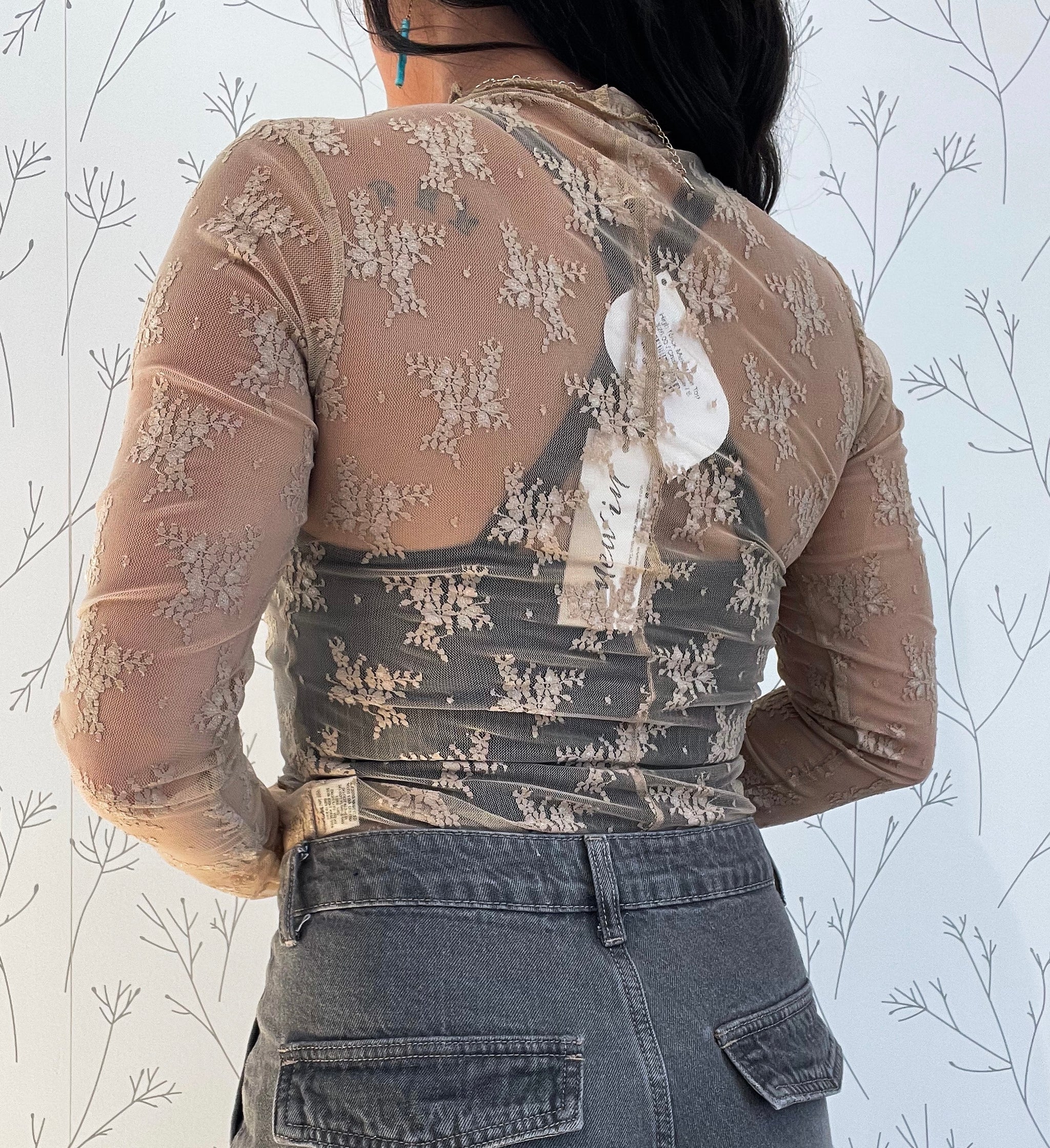 High Neck Mesh Lace Top