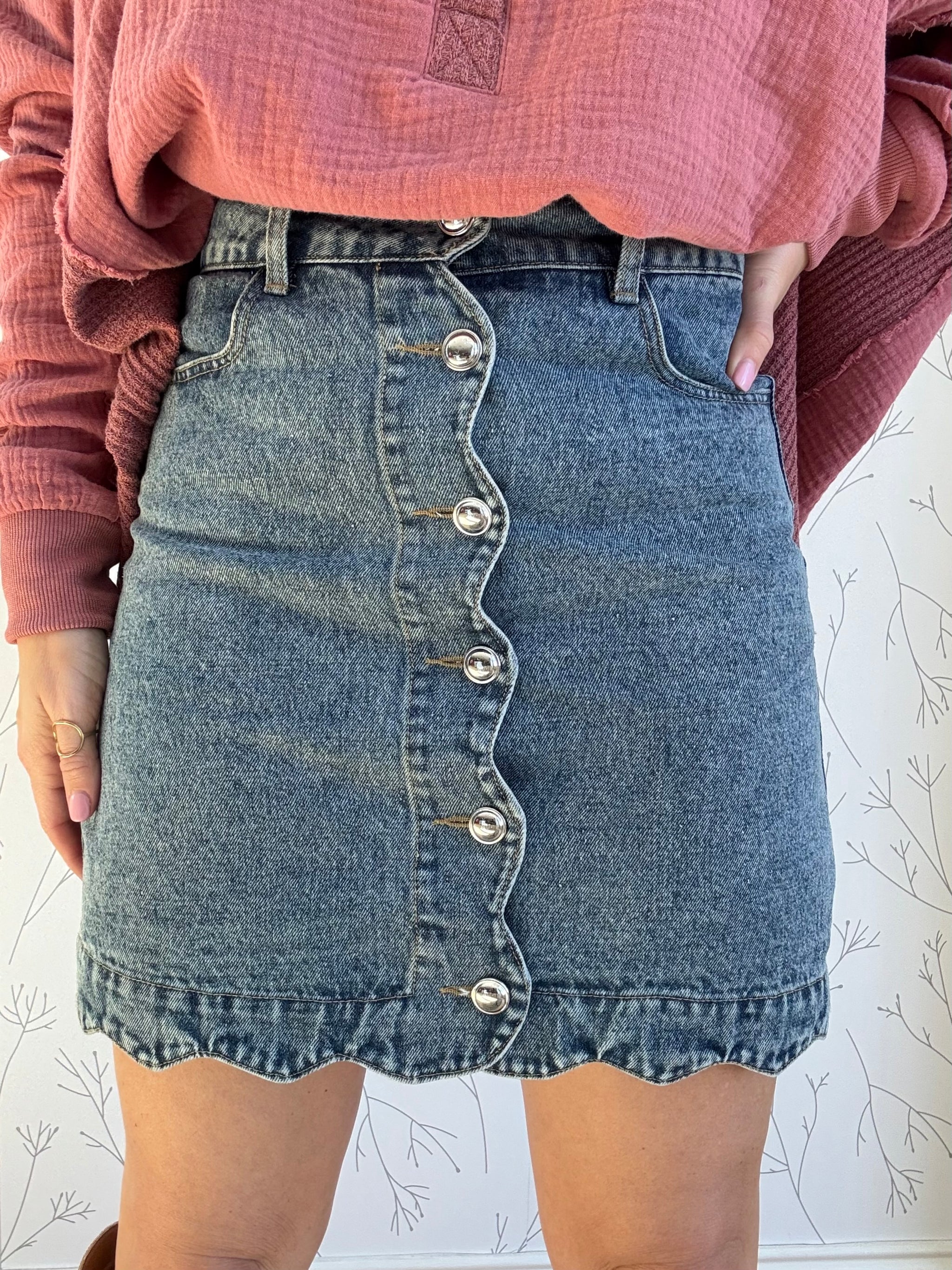 Scalloped Grace Denim Skirt