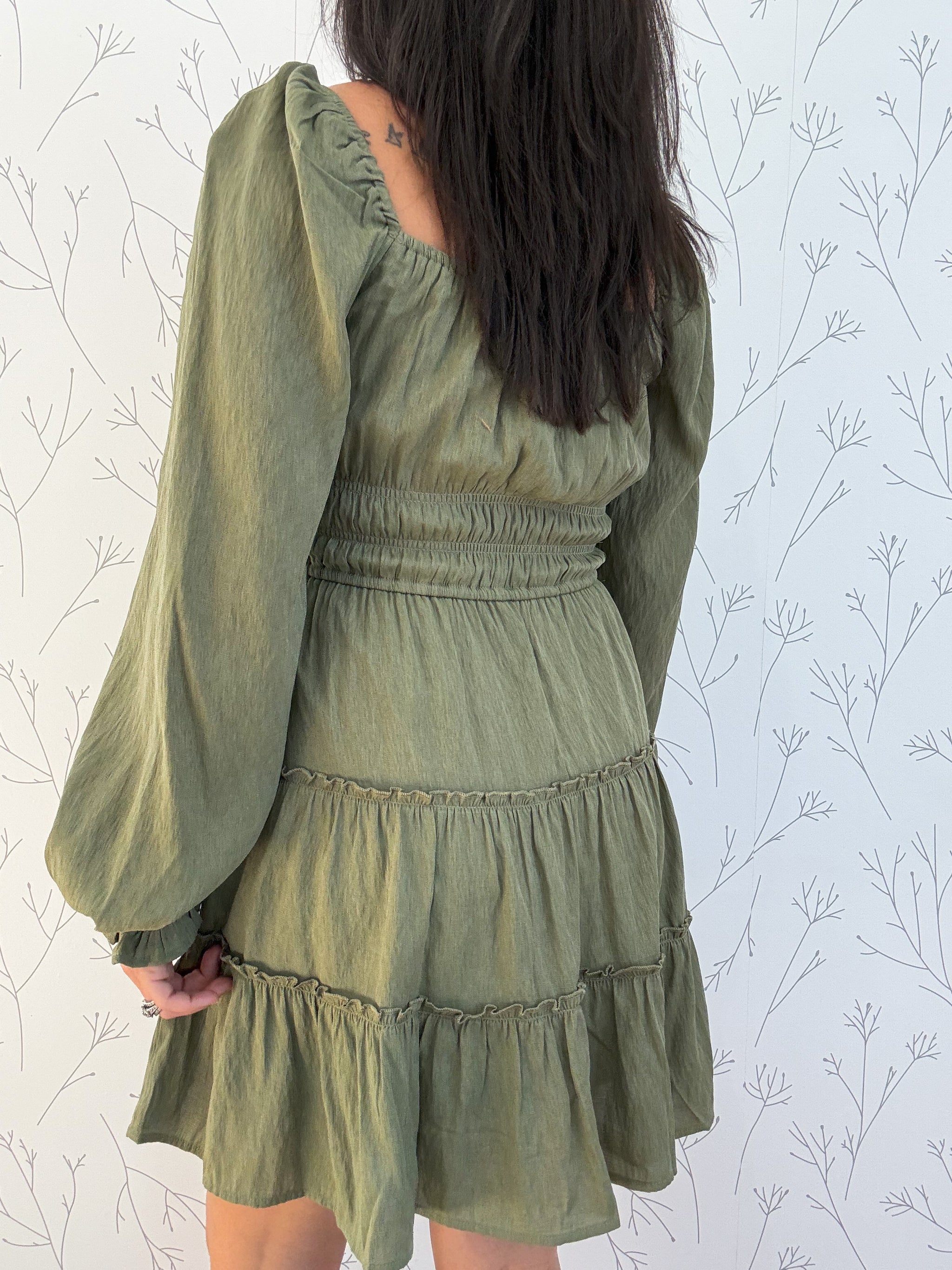 Square Neck Long Sleeve Mini Dress
