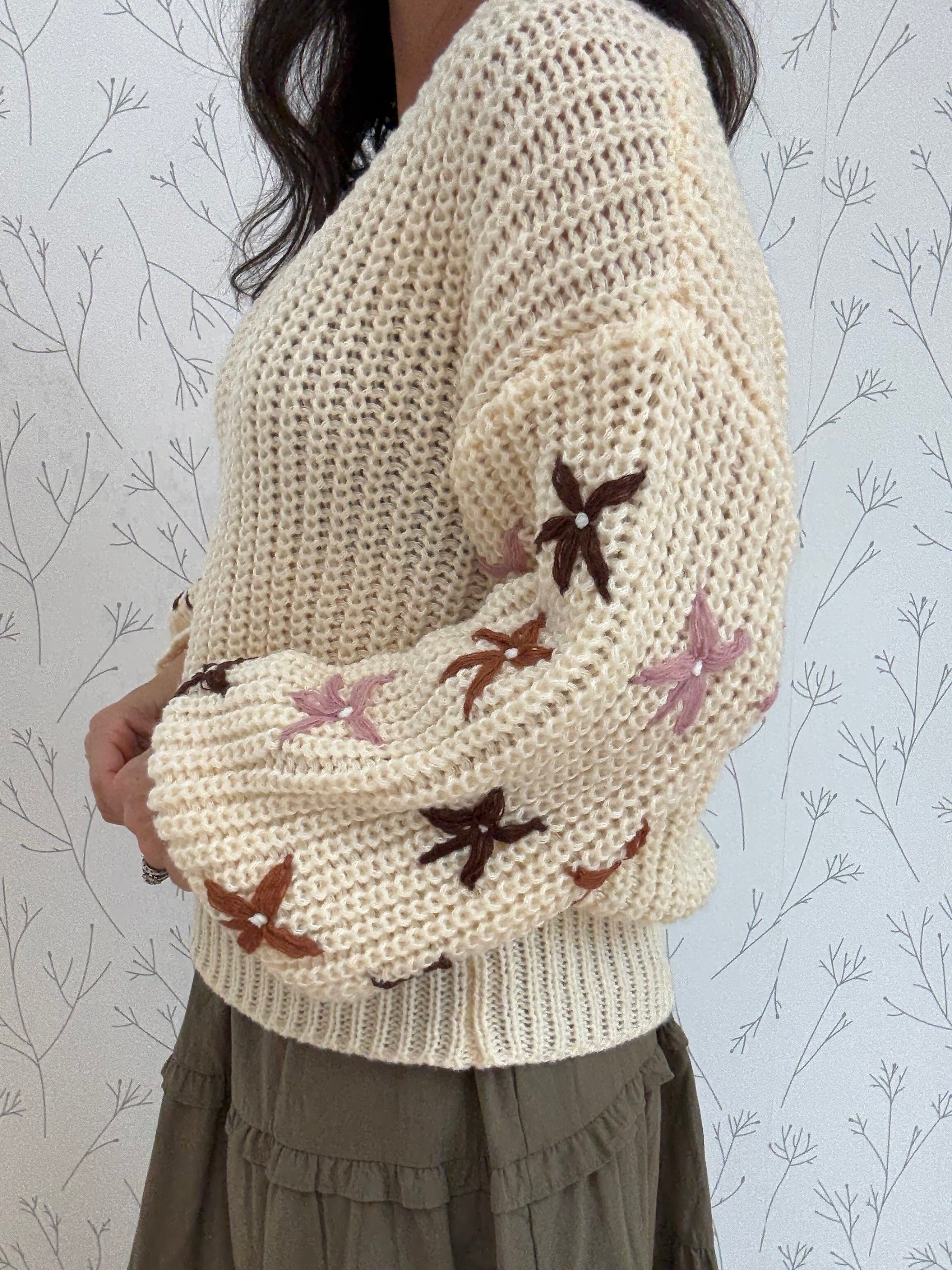 Cider Season Embroidered Sleeve Top