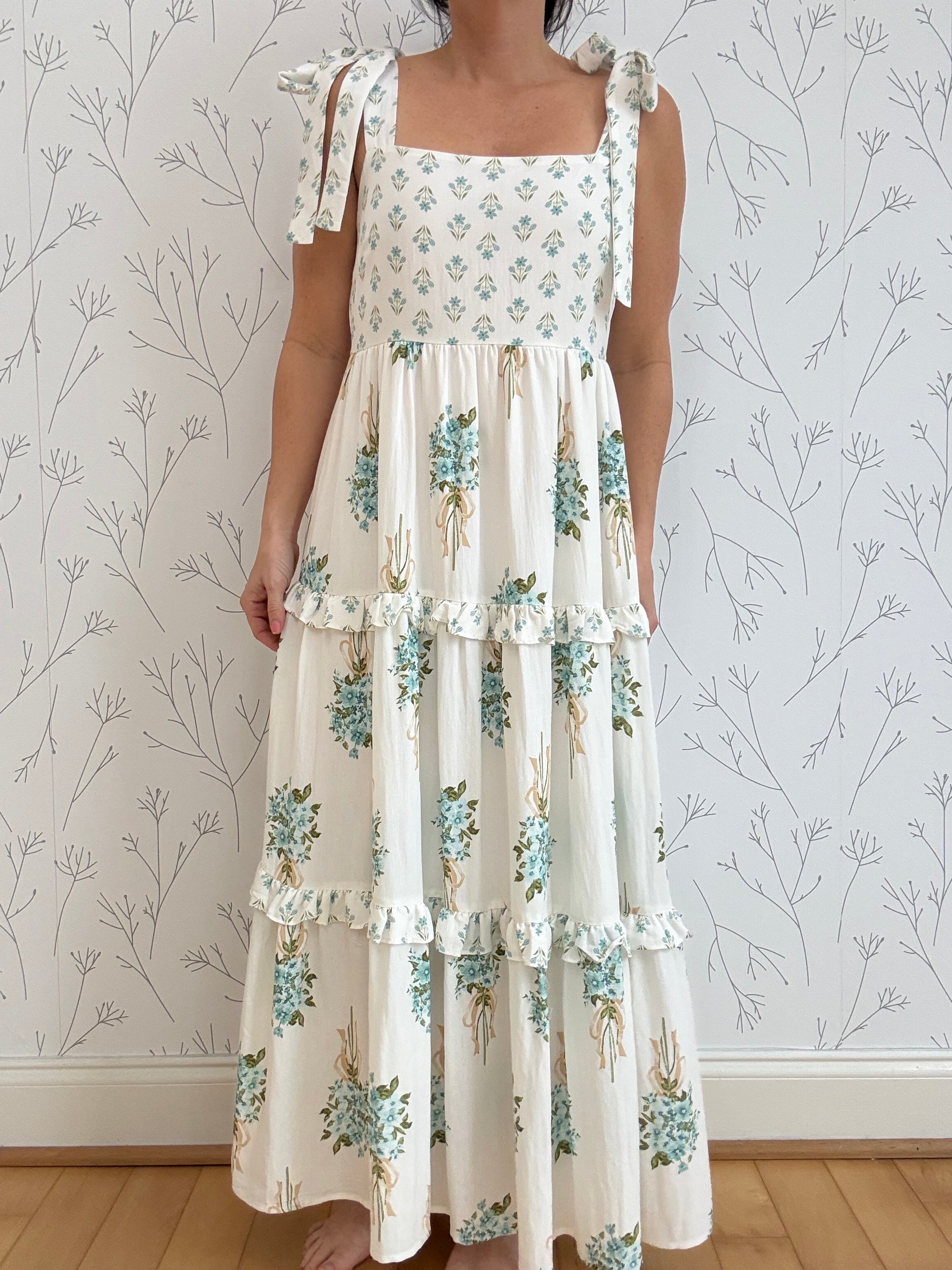 Floral Bouquet Tiered Midi Dress