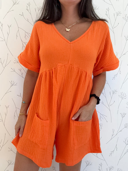 Short Sleeve V Neck Romper