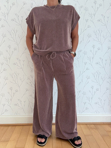 Striped Rib Knit Lounge Set