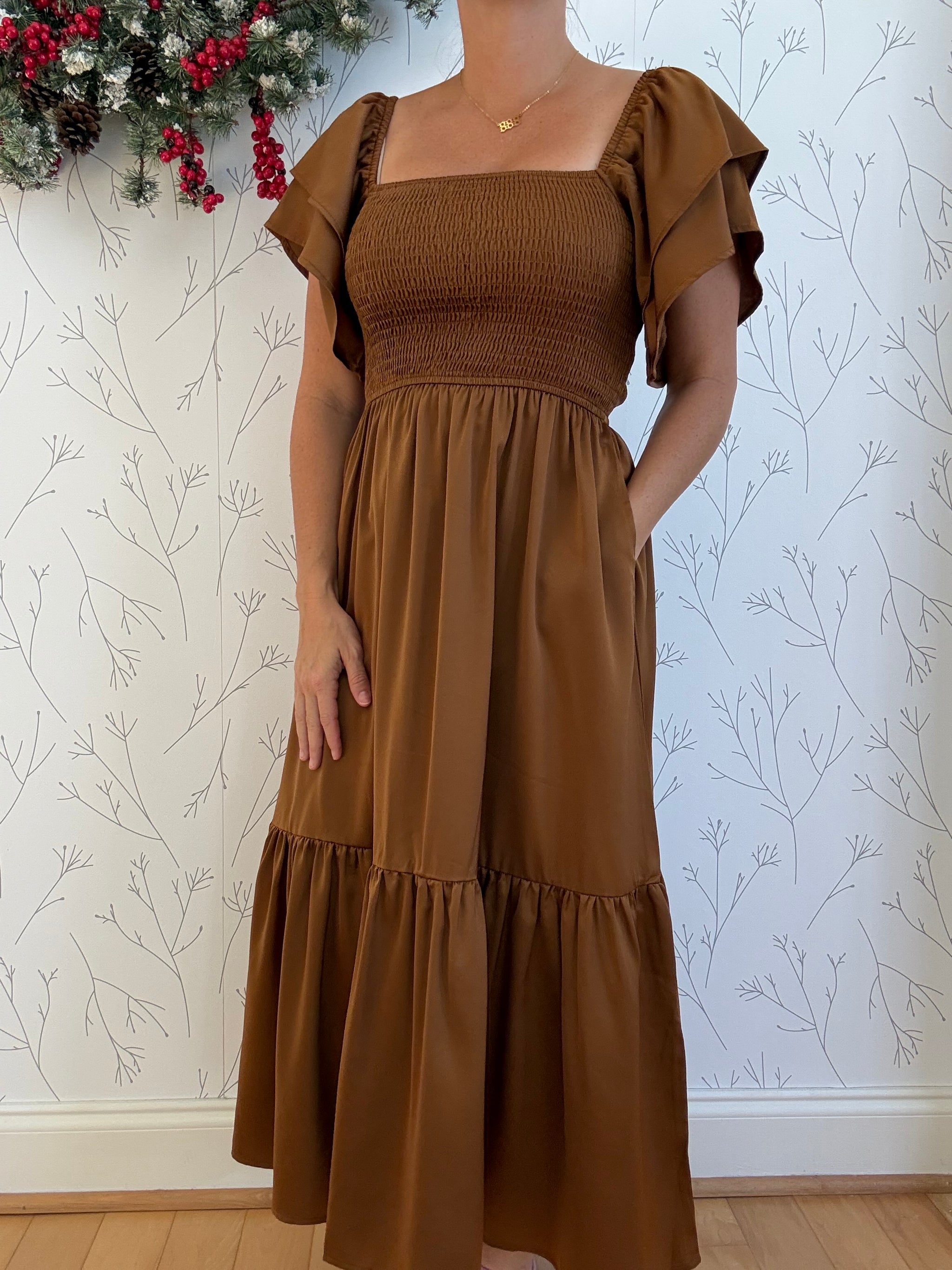 Ella Satin Smocked Dress