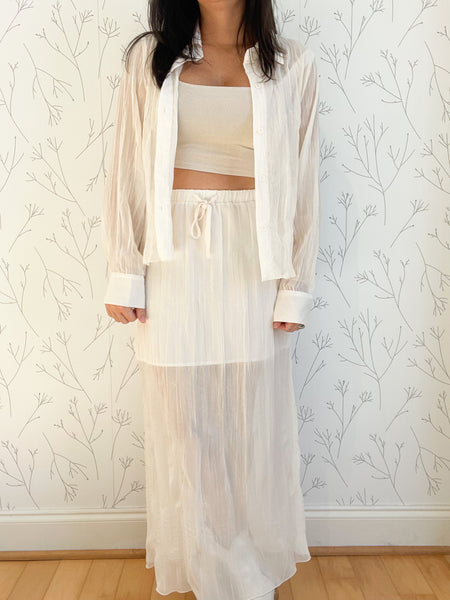 Pleated Top & Midi Skirt Set