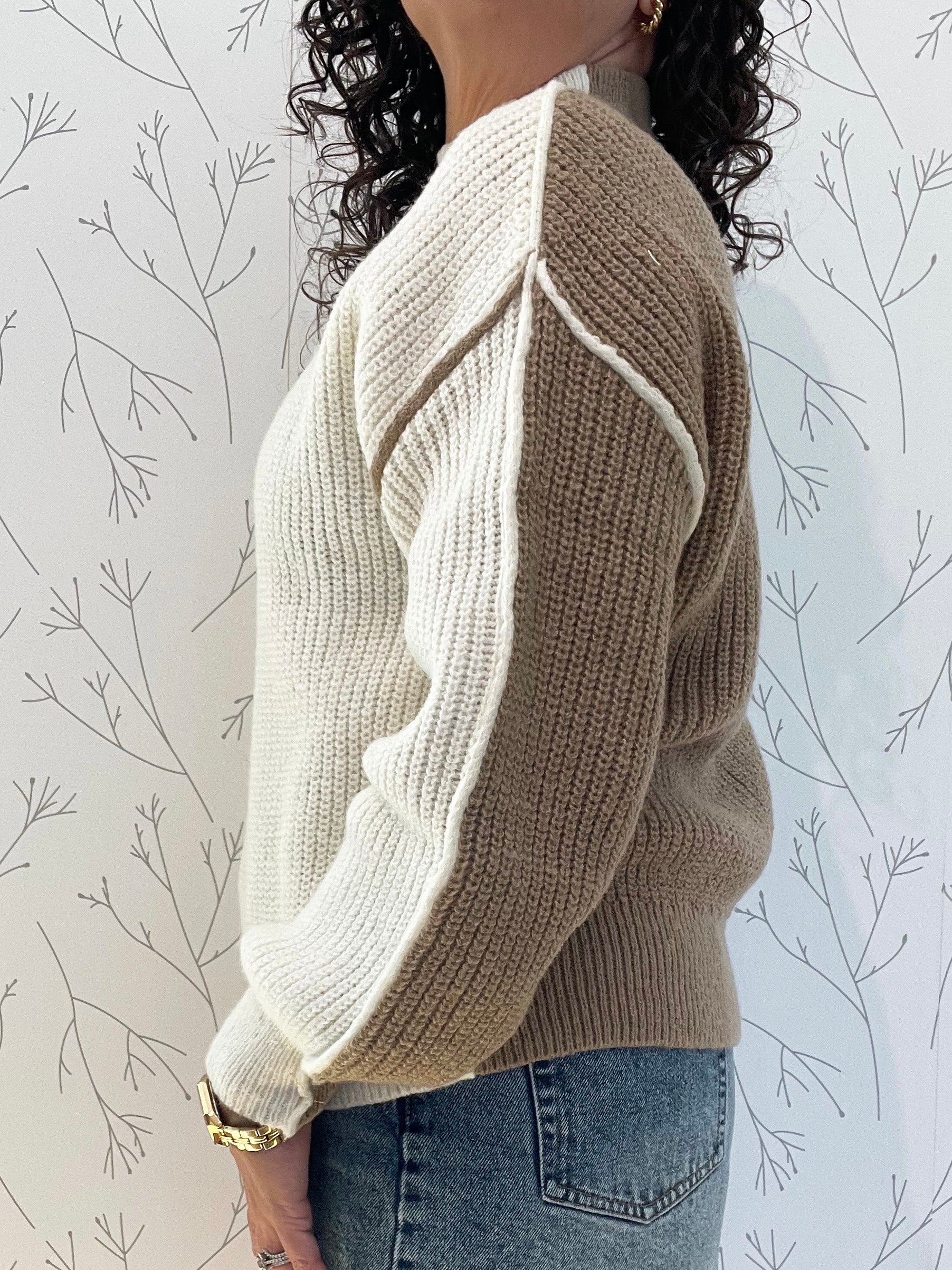 Mock Neck Two-Tone Sweater