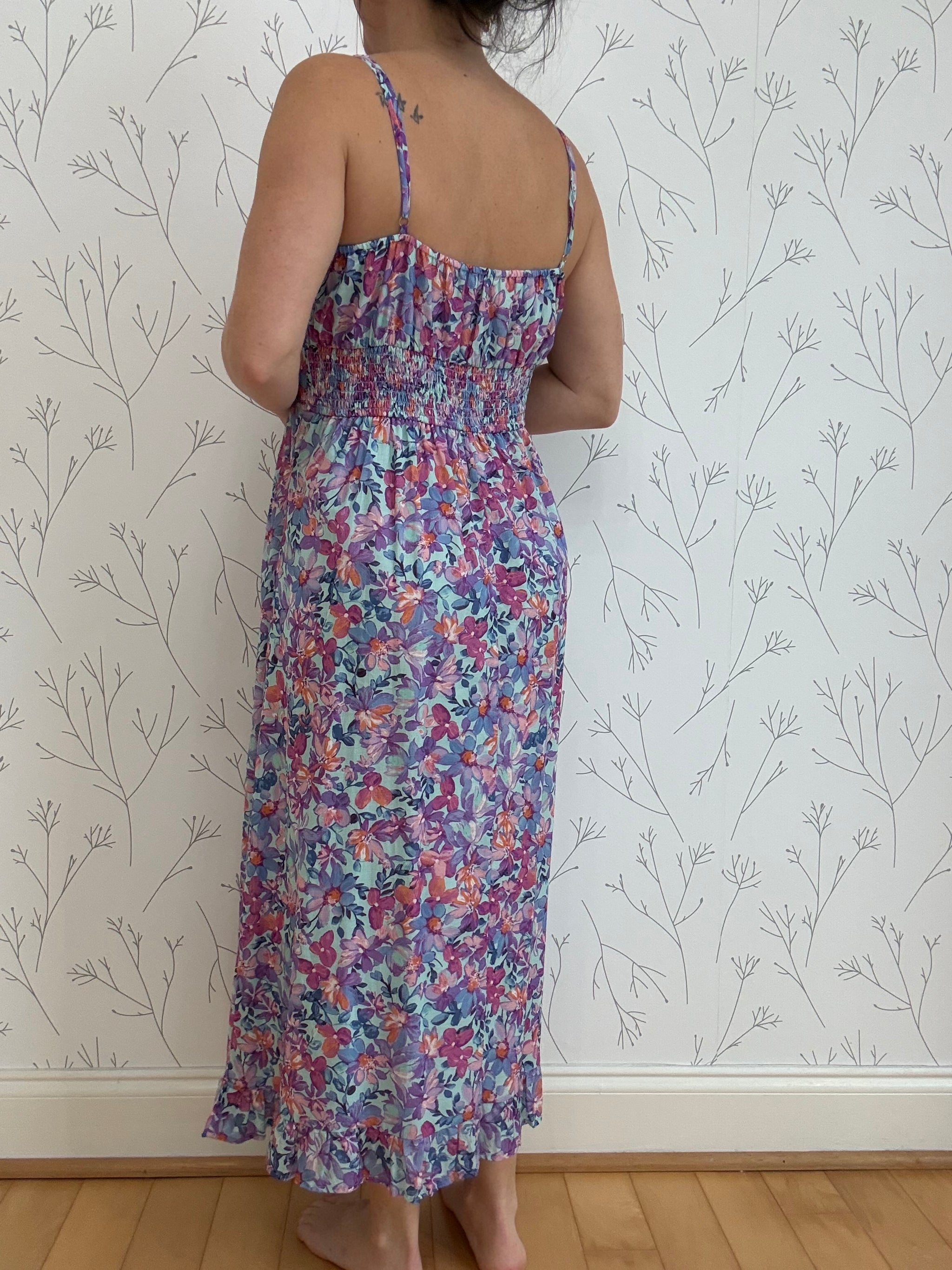 Spaghetti Strap Gathered Bust Midi Dress