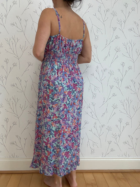 Spaghetti Strap Gathered Bust Midi Dress