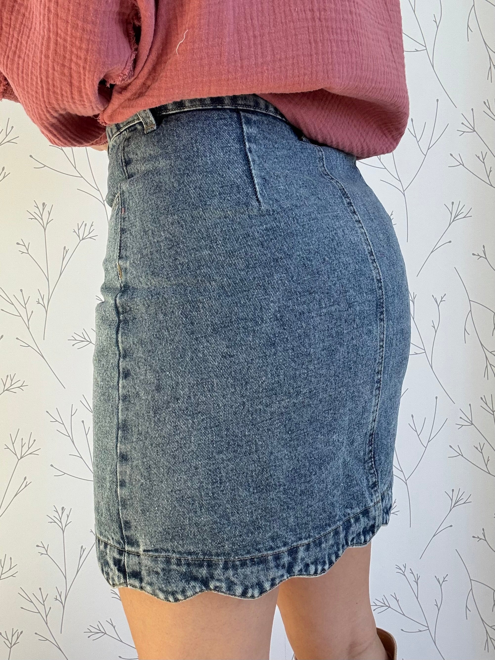 Scalloped Grace Denim Skirt