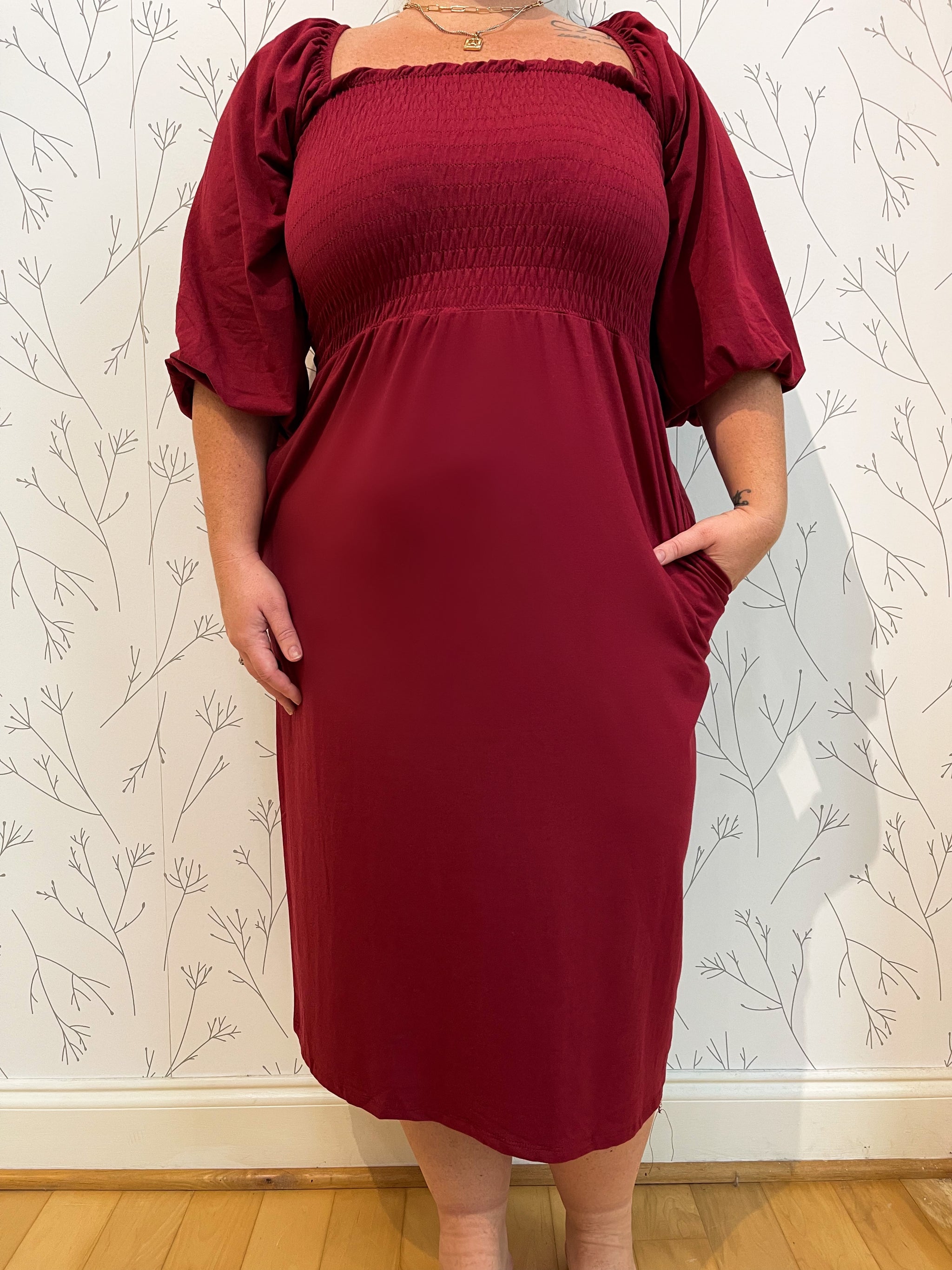 Smocked Top Peasant Midi Dress - Plus