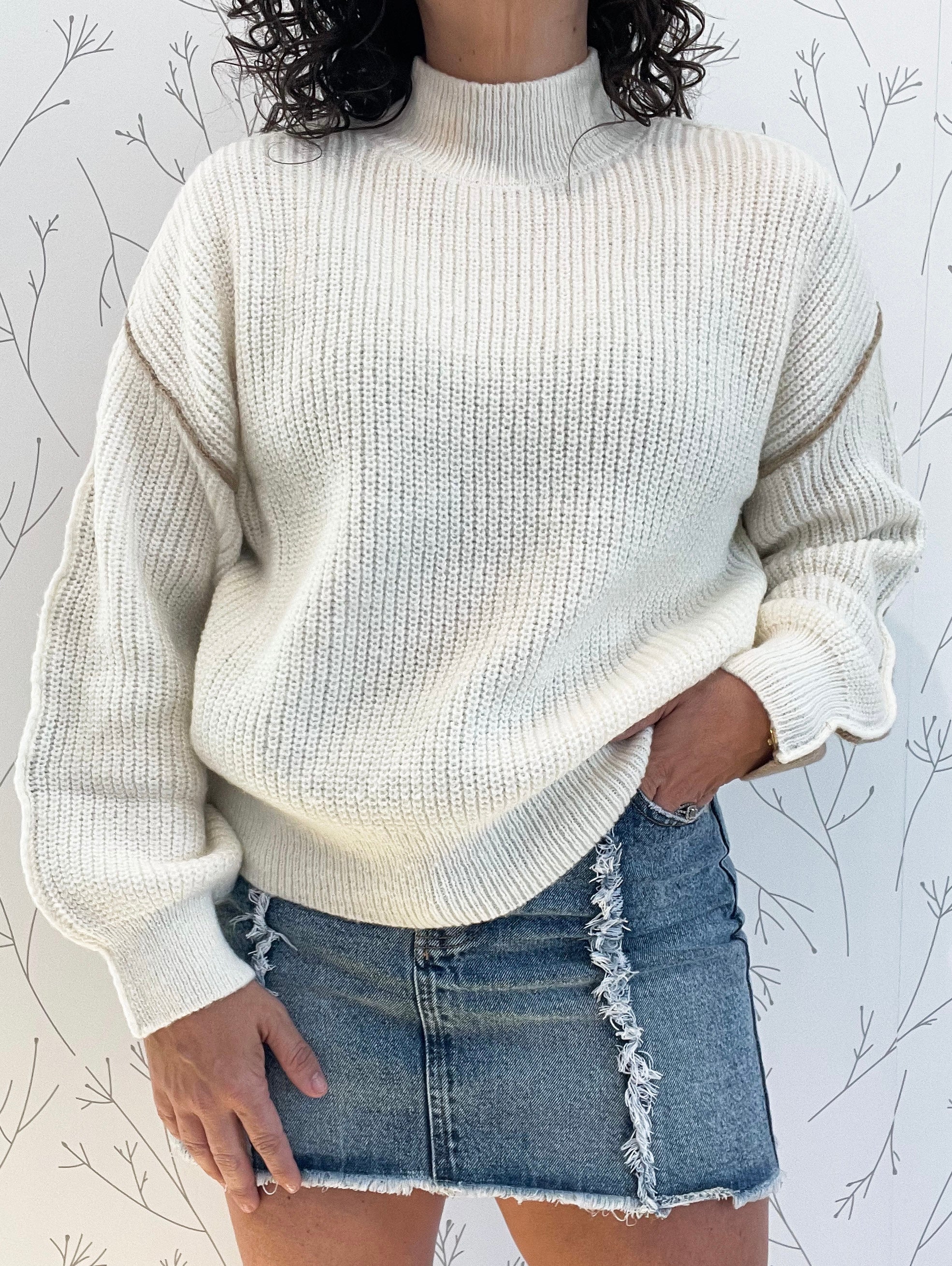 Mock Neck Two-Tone Sweater
