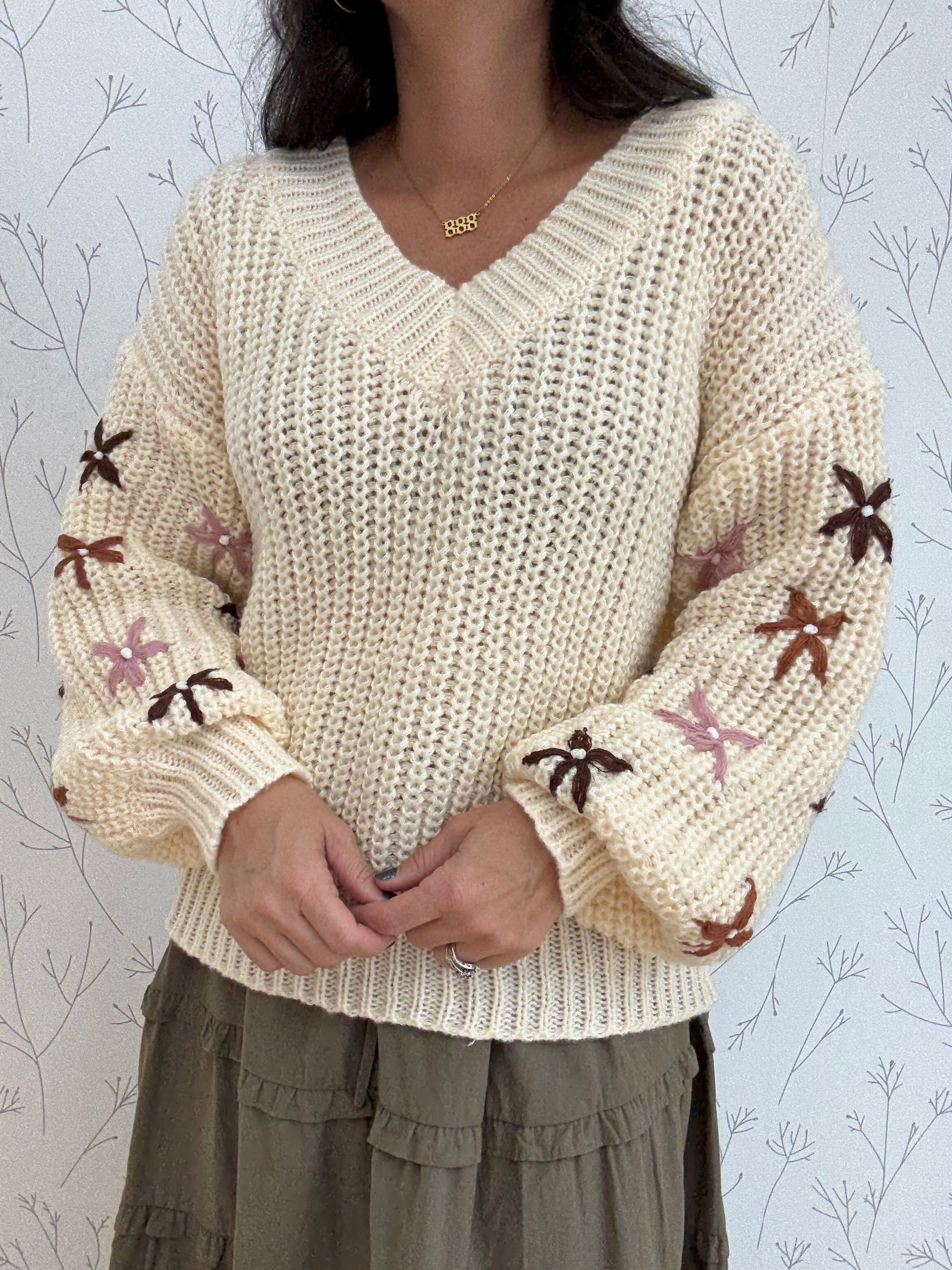 Cider Season Embroidered Sleeve Top