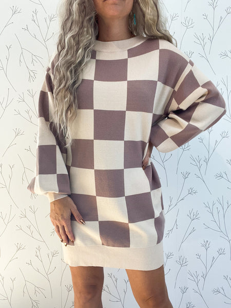 Loose Fit Checkered Sweater Dress